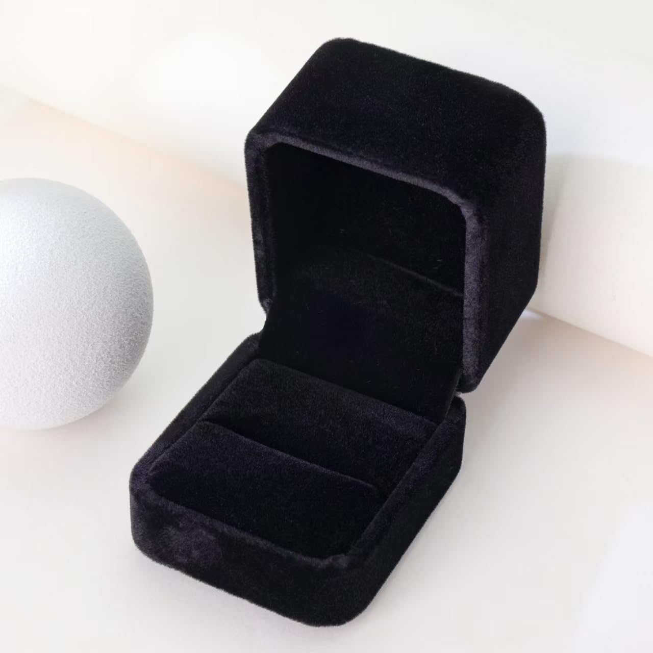 Luxury Velvet Ring Box - Black Jewelry Gift Box for Engagement