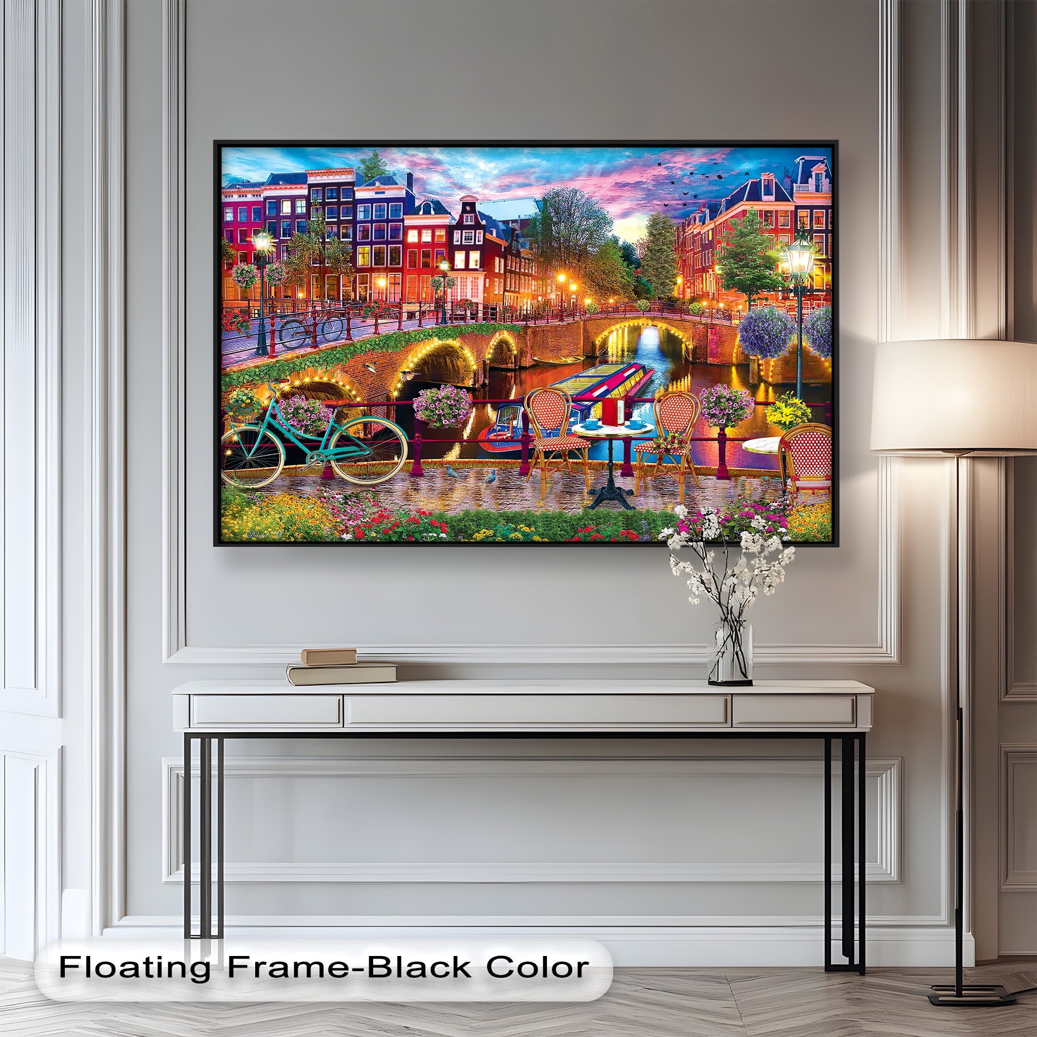 Stunning Amsterdam Sunset Oil Painting - Vibrant Cityscape Wall Art for Living Room & Office Decor