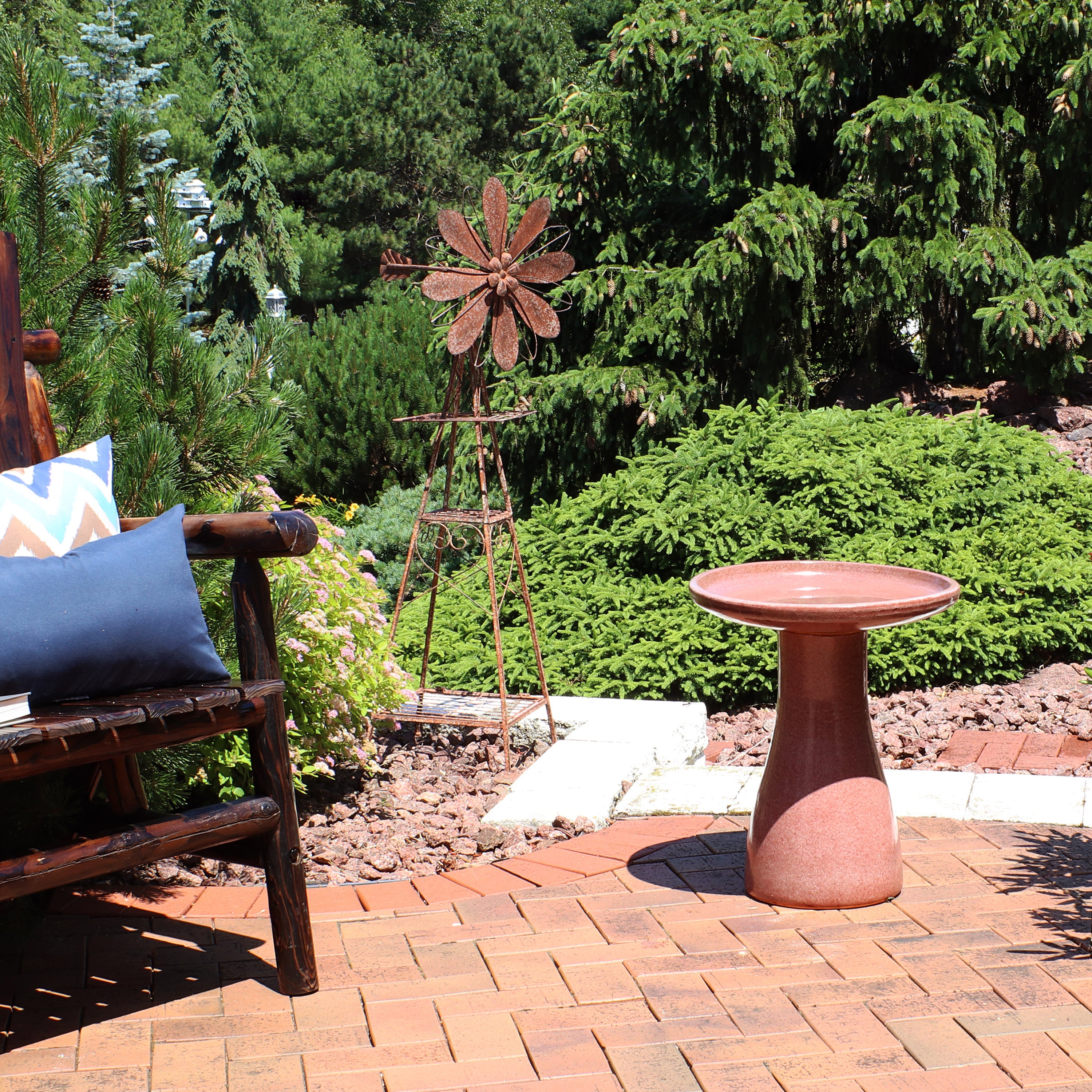Sunnydaze 18 Inch Glazed Ceramic Outdoor Bird Bath - Garden Decor for Attracting Birds & Enhancing Outdoor Spaces