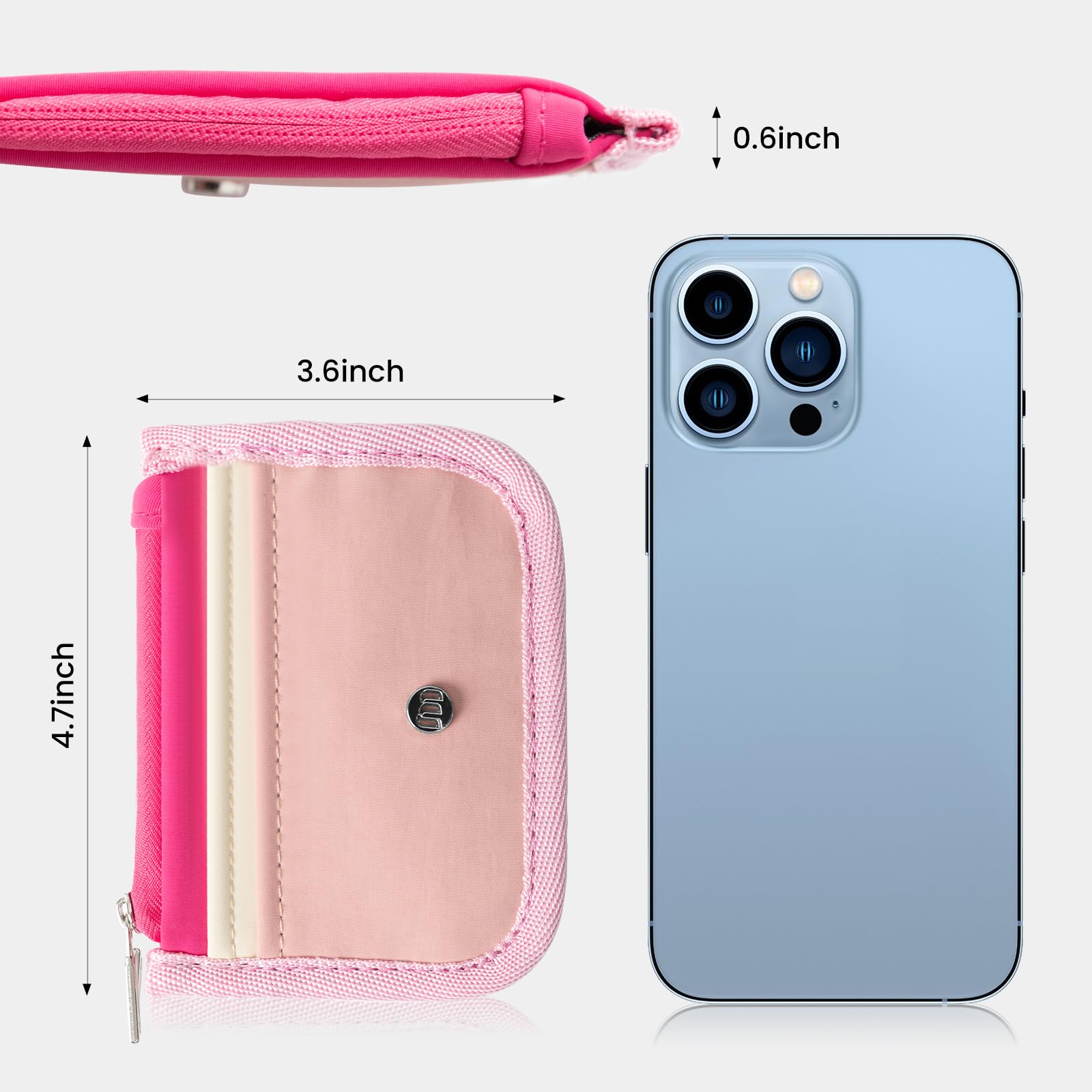 Slim RFID Blocking Minimalist Wallet for Men & Women - Zippered Front & Back with 4 Card Pockets - Compact Credit Card Holder (Pink) | Perfect for Travel, Everyday Use & Contactless Payment Protection