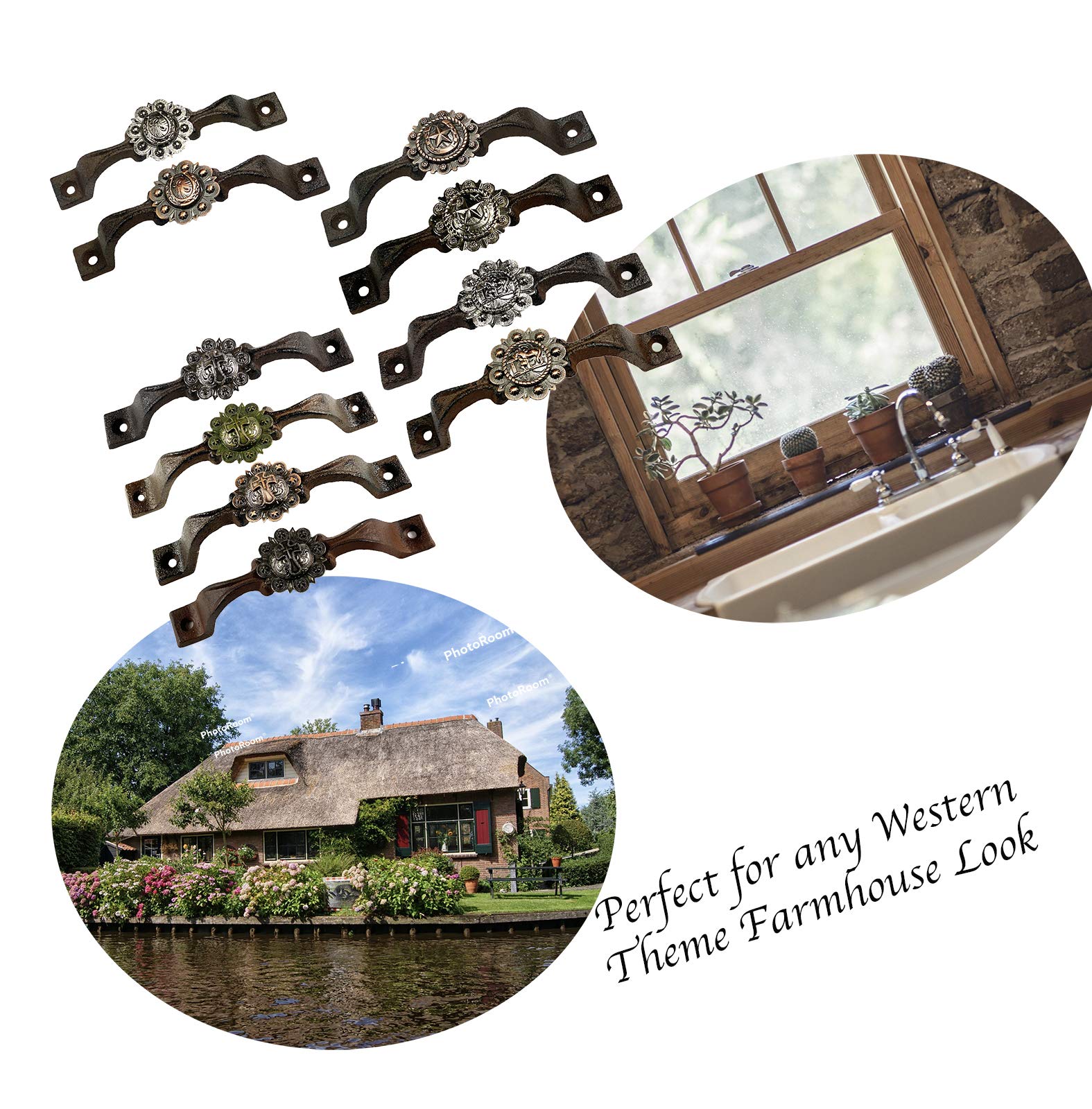 Western Cross Cast Iron Cabinet Handles & Drawer Pulls - Rustic Farmhouse Kitchen Hardware for Cabinets & Drawers - Silver Concho Western Decor (2 Pack) - Perfect for Country Home, Ranch Style Kitchen & Cabinetry Upgrade