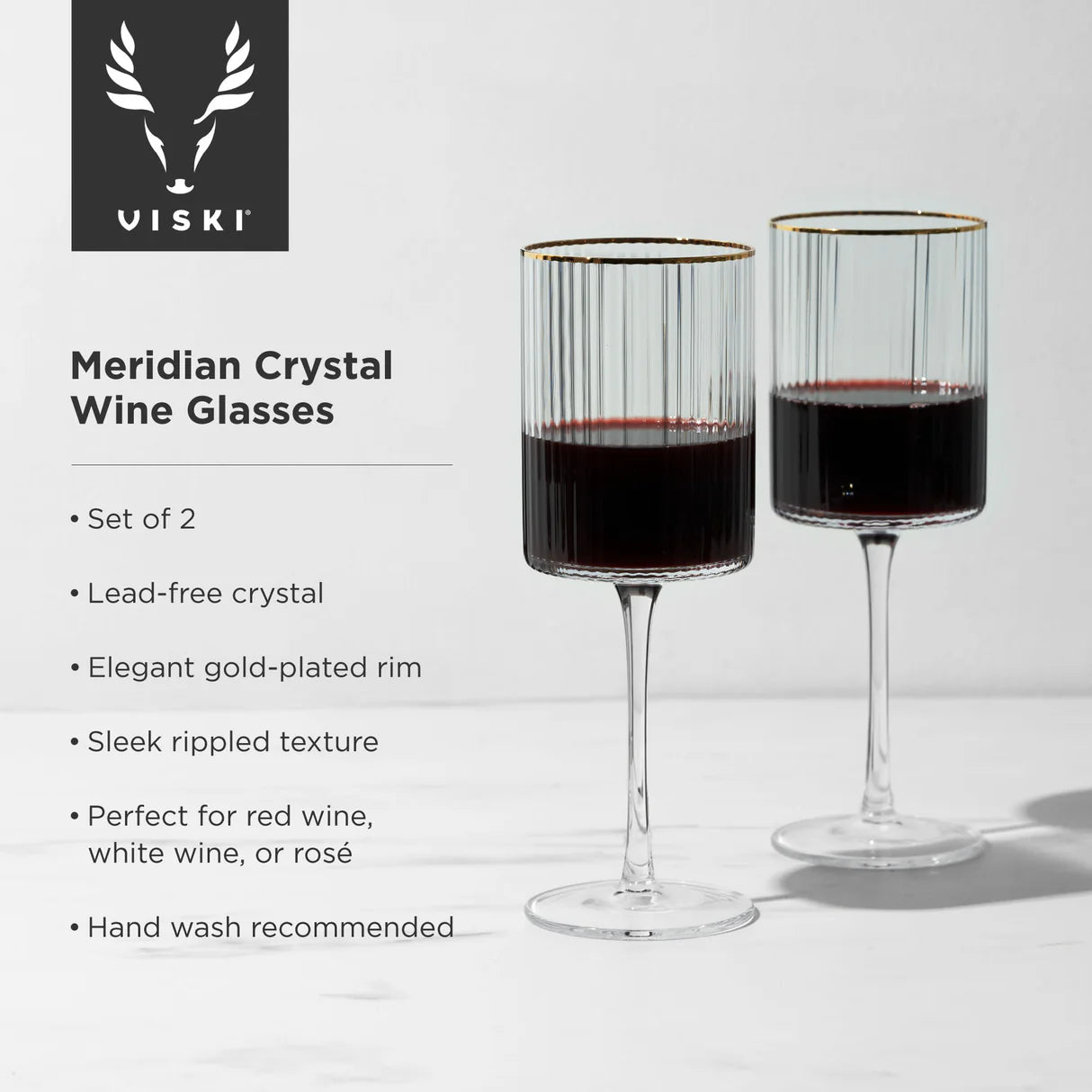 Premium Meridian Wine Glasses Set of 2 - Elegant Crystal Stemware for Red & White Wine - Perfect for Dinner Parties, Romantic Dates & Home Entertaining