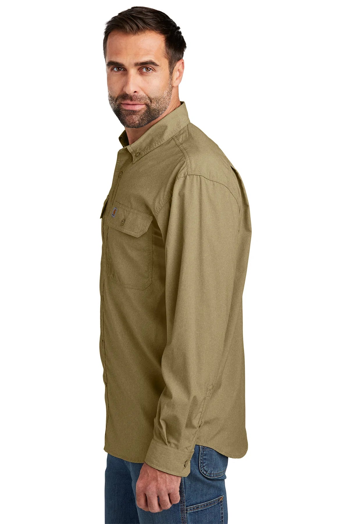 Carhartt Force Long Sleeve Work Shirt for Men - Durable Dark Khaki Cotton T-Shirt for Construction, Outdoor & Casual Wear