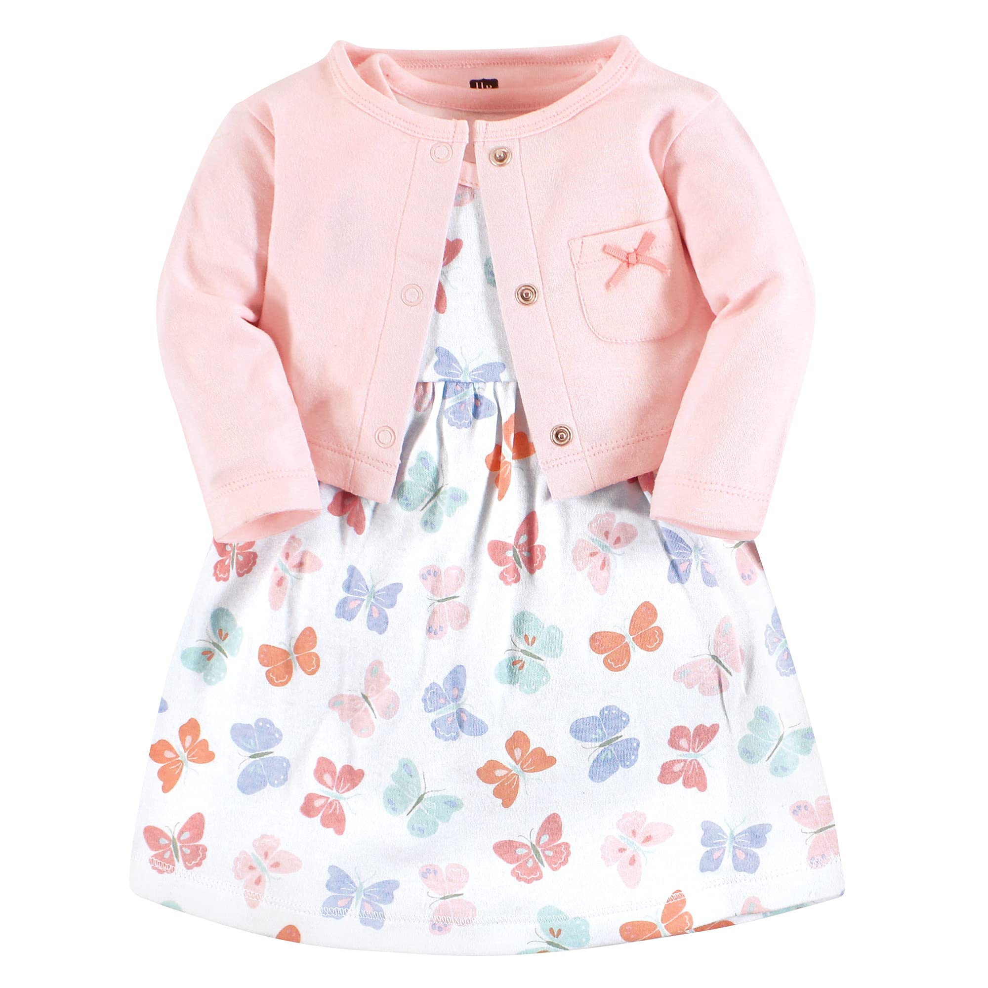 Hudson Baby Girls' Cotton Dress and Cardigan Set - Soft & Comfortable Outfit for Newborns, Infants - Perfect for Family Photos, Birthday Parties & Special Occasions