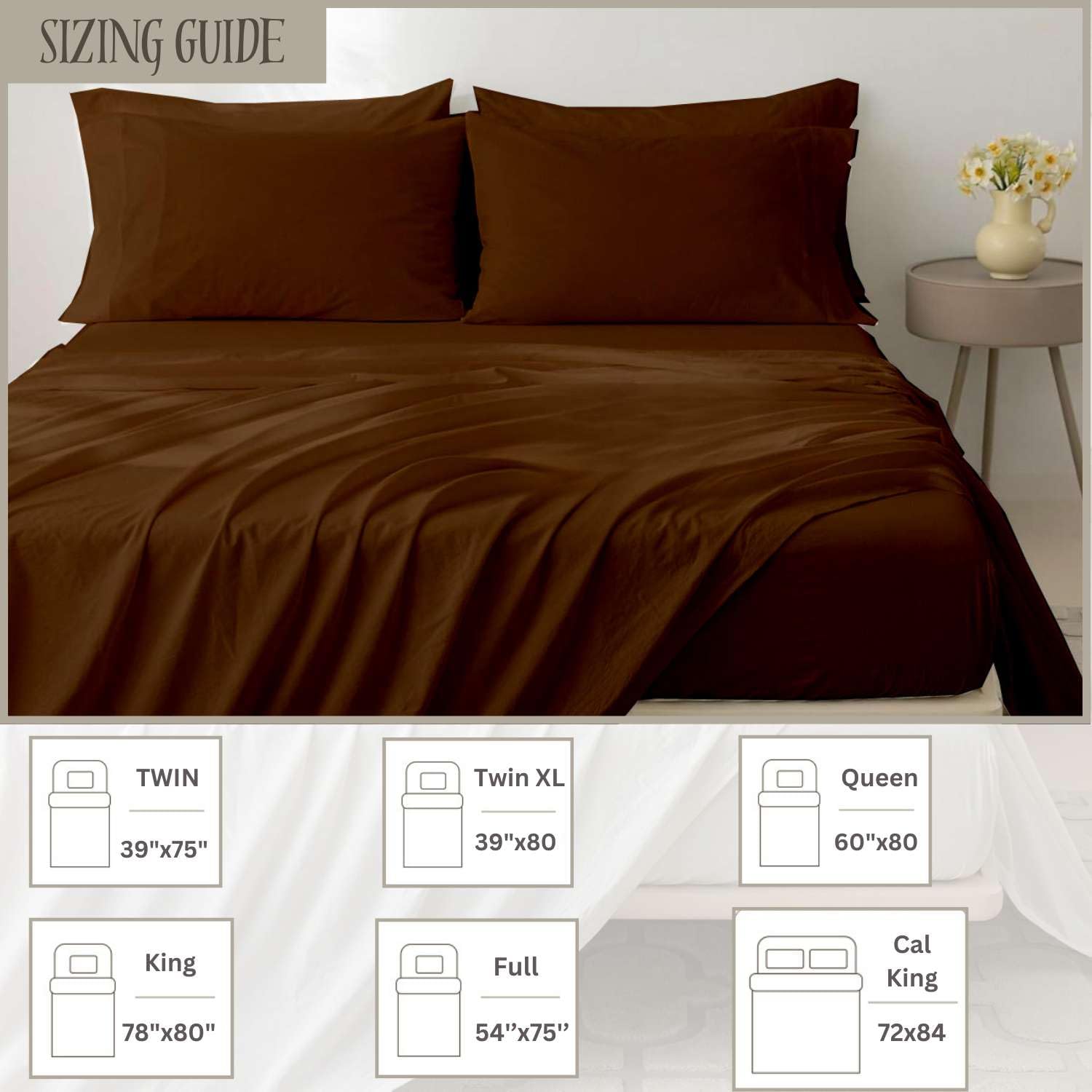 California King Size Sheet Set - 6 Piece 400-Thread-Count 100% Egyptian Cotton Bed Sheets with Deep Pockets - Easy Fit Luxury Bedding for California King Beds - Brown Bed Sheets for Ultimate Comfort and Style - Perfect for Master Bedrooms and Guest Rooms