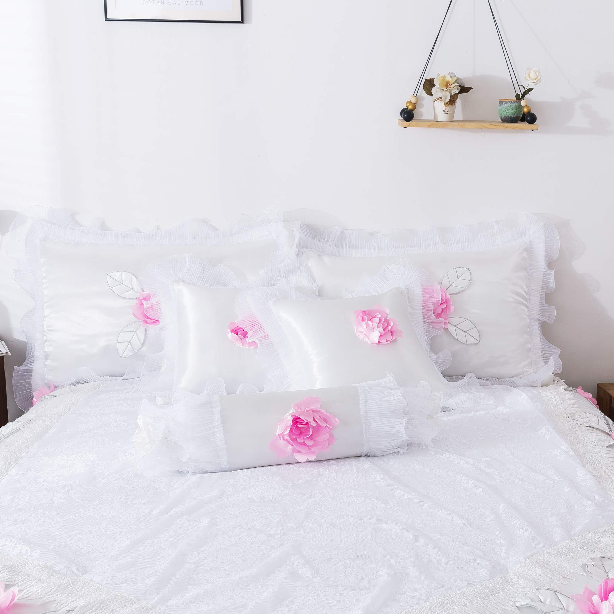 Luxury 6-Piece Floral Comforter Set - White & Pink Delicate Rose Design - California King Size Bedding by Tache Home Fashion | Perfect for Master Bedrooms, Guest Rooms & Luxury Hotels