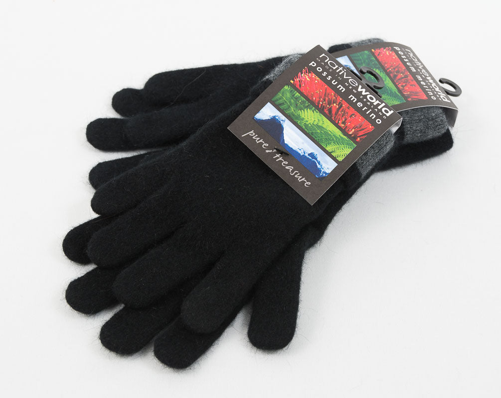 Black Women's Two-Tone Gloves - Soft Possum Merino Wool Blend - NX688 - Warm Winter Accessories for Outdoor Activities & Fashion