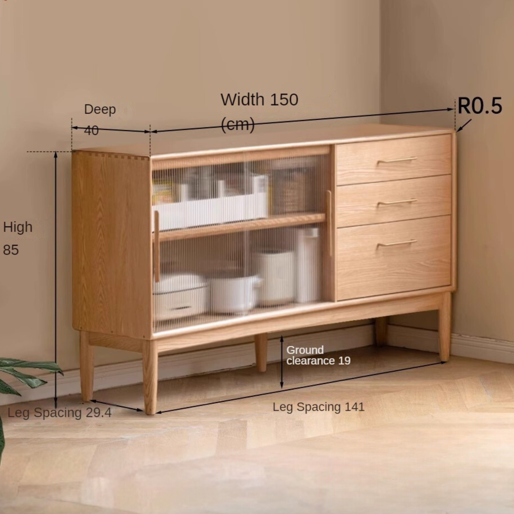 Solid Oak Wood Modern Multifunctional Sideboard - Buffet Cabinet for Dining Room, Living Room Storage & Entryway Organizer