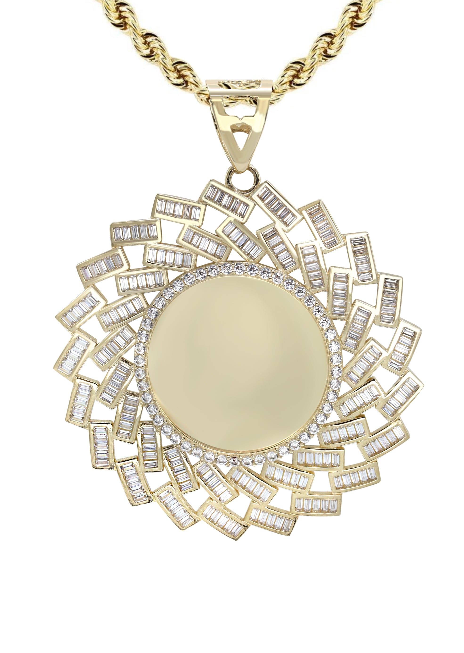 10K Yellow Gold Baguette Round Picture Necklace - 25 Grams | Elegant Personalized Jewelry Gift for Women, Mom, Wife | Perfect for Anniversaries, Birthdays & Special Occasions