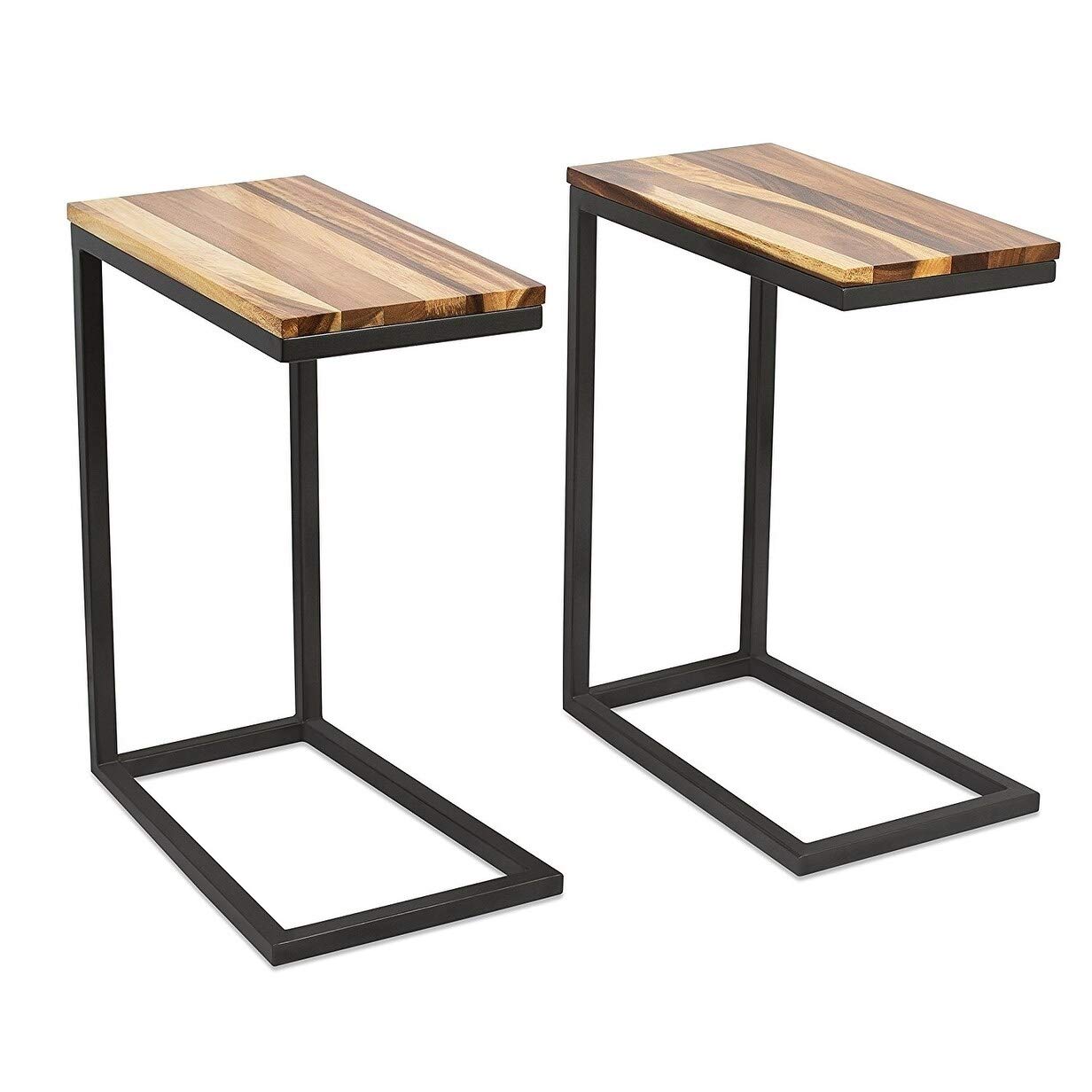 Premium Acacia Wood TV Tray & Side Table Set of 2 - Natural Brown End Tables for Living Room, Bedroom, Sofa - Perfect for Snacks, Drinks, Books & Remote Control Storage