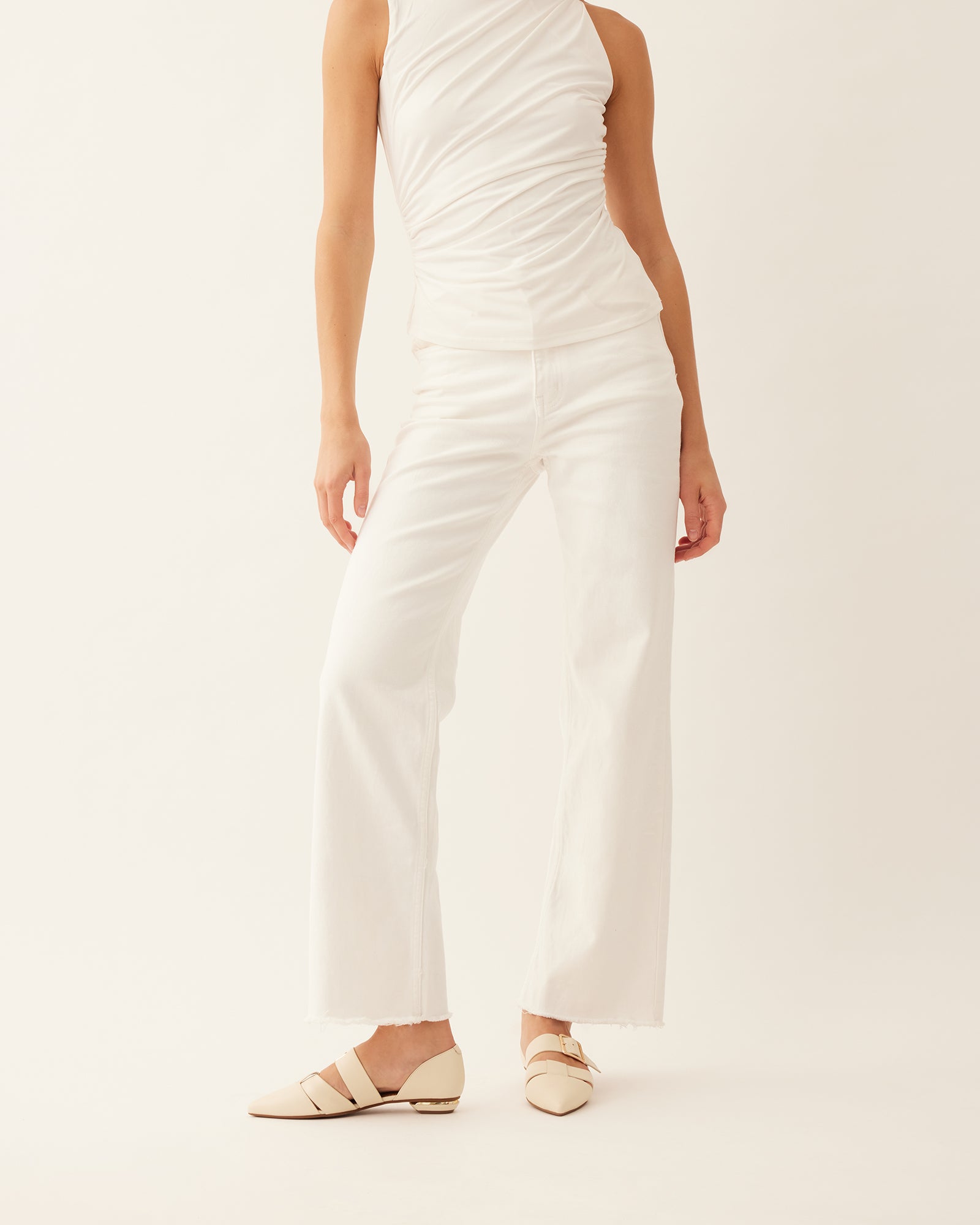 Carla Dress Flats - Women's Off White Leather Ballet Shoes for Work & Casual Wear | Comfortable & Stylish Everyday Shoes