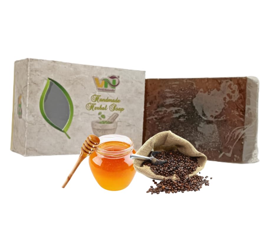 Vivid Naturally's Luxury Handmade Coffee Honey Soap Bar 105g - Exfoliating with Coffee Seeds, Moisturizing with Pure Honey & Olive Oil, Brown Sugar Scrub - For Glowing Skin & Body Care - Perfect for Shower, Spa & Gift Giving