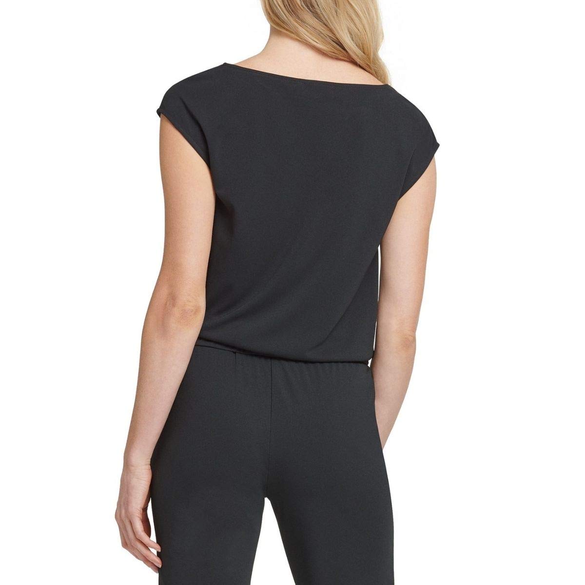 DKNY Women's Draped Banded Jumpsuit - Black Size M | Elegant One-Piece Romper for Casual Outings & Evening Events