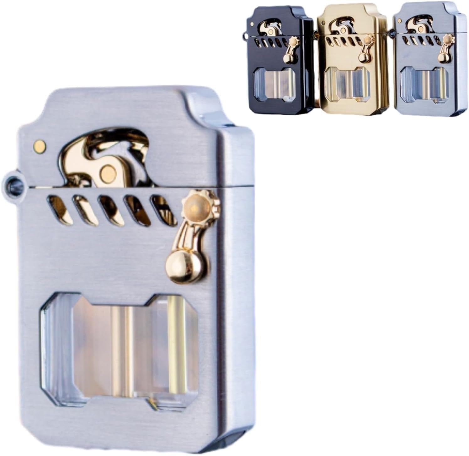 Vintage Metal Rocker Kerosene Lighter - Windproof & Retro (White) - Perfect Gift for Collectors & Outdoor Use