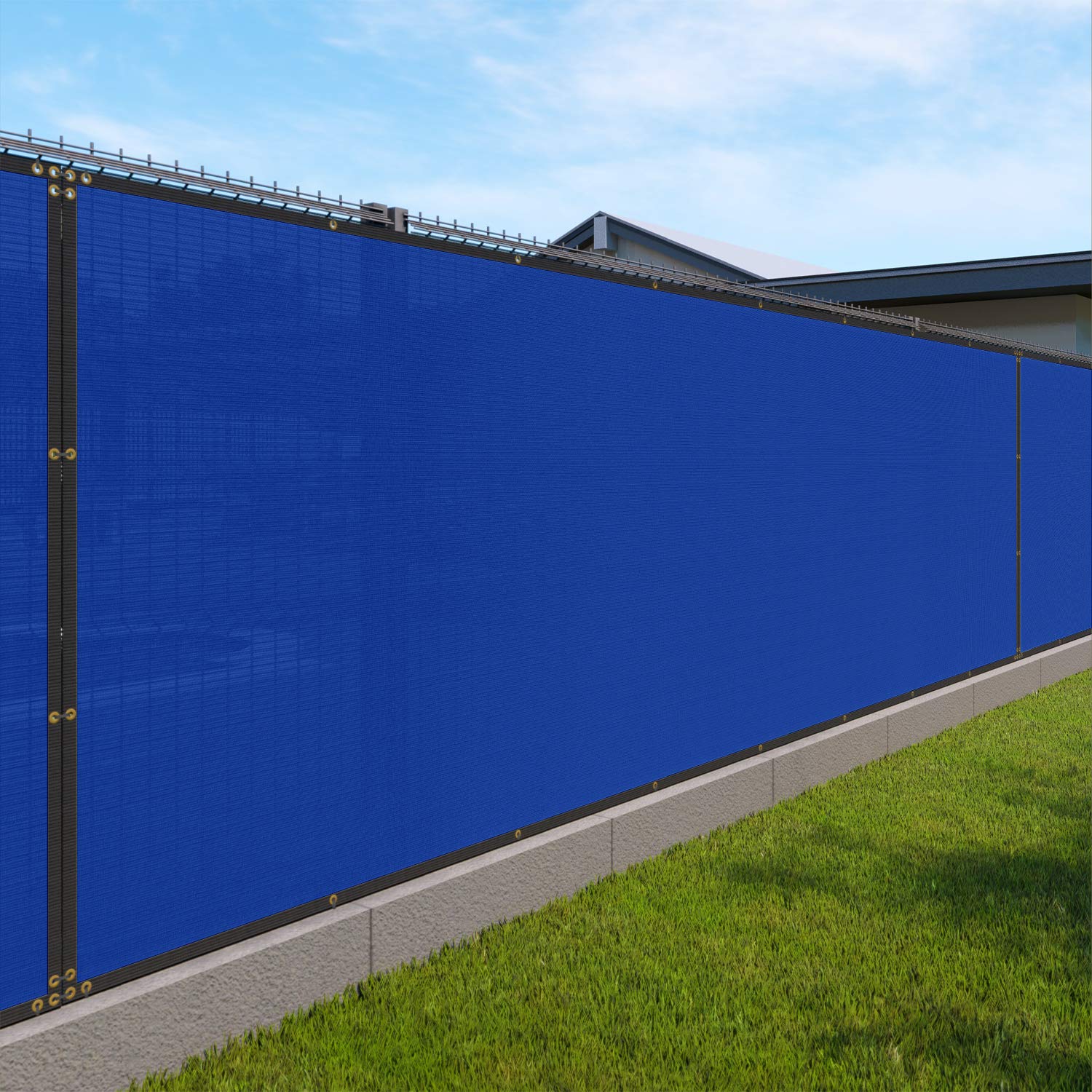 6' x 42' Blue Privacy Fence Screen with Bindings & Grommets - Heavy Duty Mesh Windscreen for Chain Link Fences, Outdoor Backyard, Garden, and Patio Privacy Cover - UV Resistant Netting Fabric