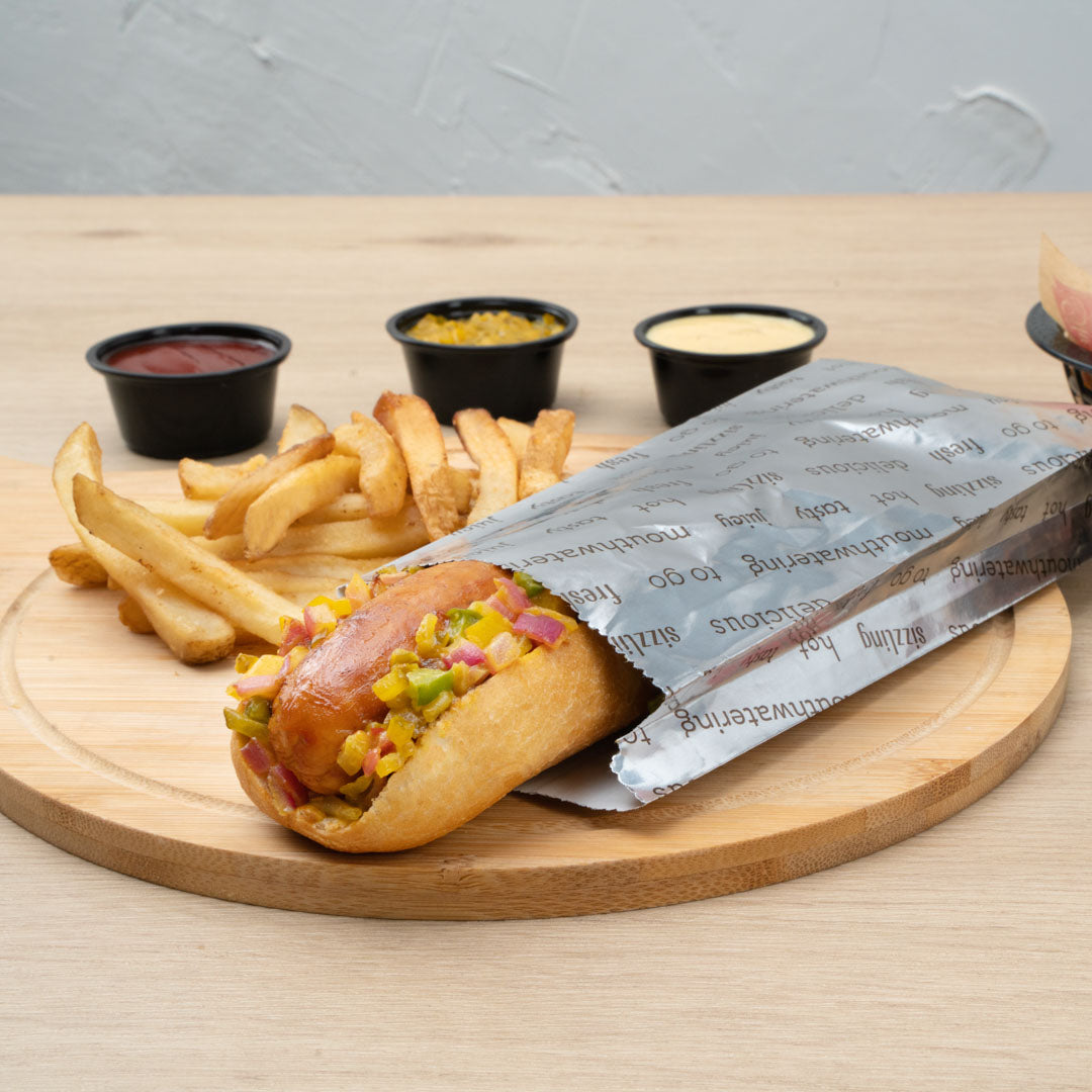 Eco-Friendly Small Hot Dog Foil Bags - 3 3/4 x 1 1/4 x 9 Inches, 100 Count Box - Perfect for Food Trucks, Concession Stands & Party Snacks