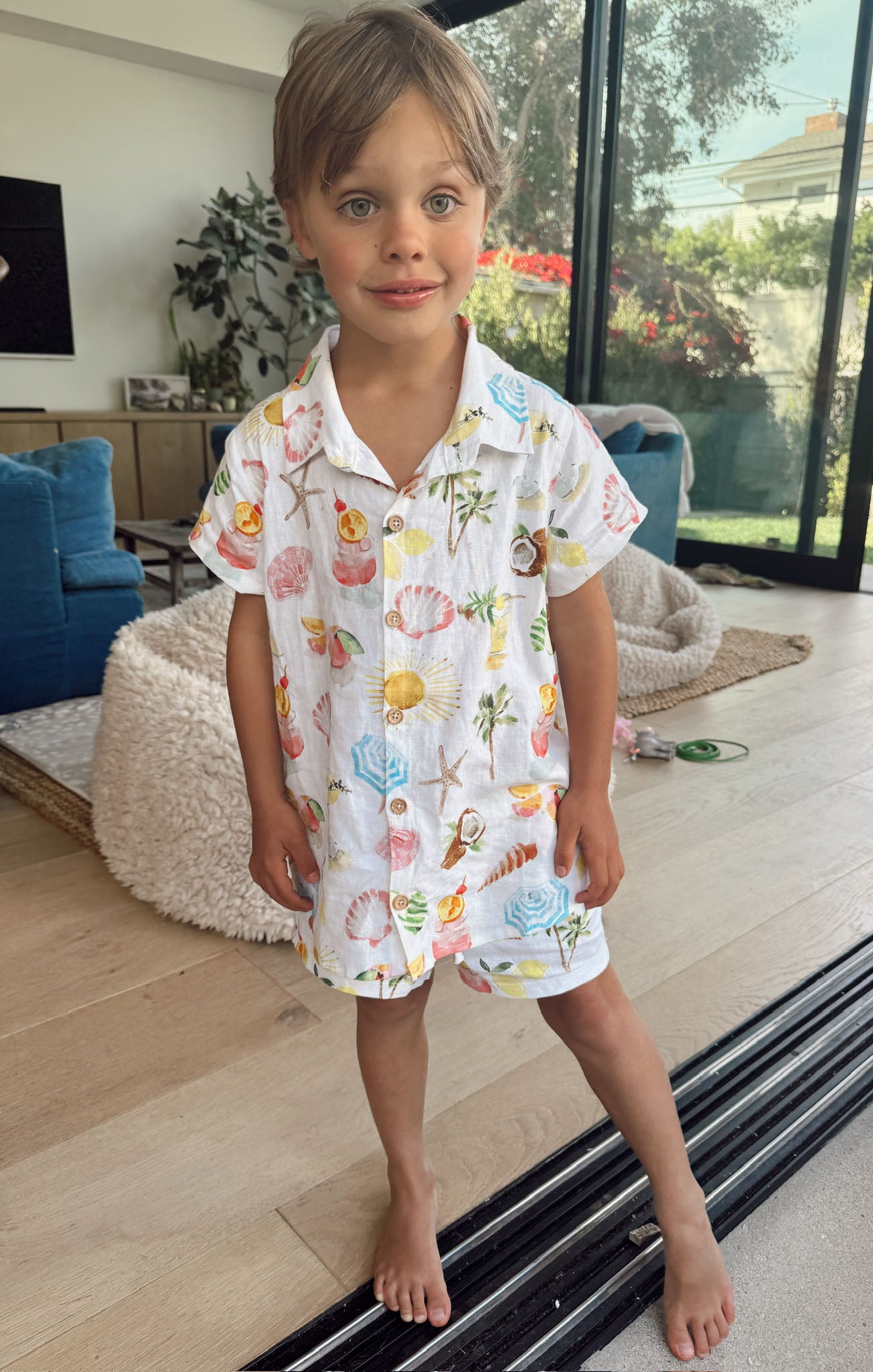 Lil Button Up Shirt for Girls - Cute Seaside Treasures Design | Perfect for Beach Vacations & Summer Outfits