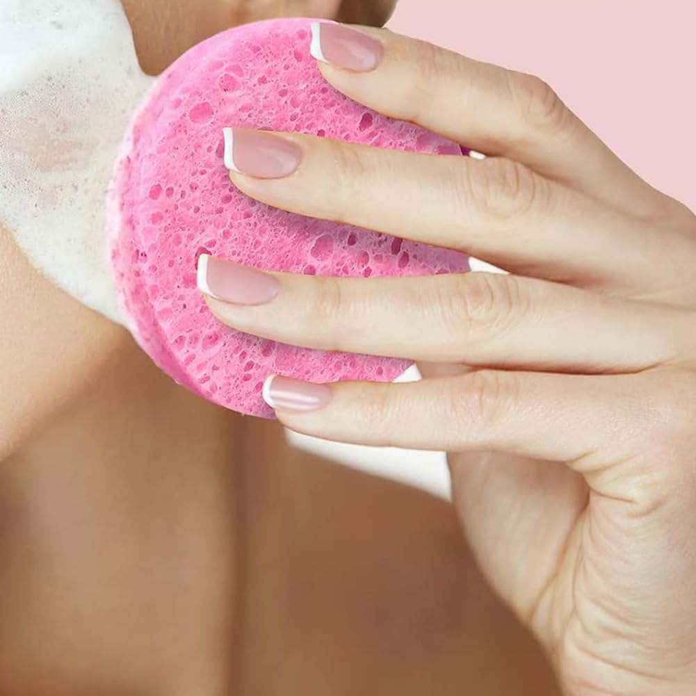 AKOAK 5-Piece Round Wood Pulp Makeup Sponges - Soft Blending Sponge for Foundation, Concealer & Powder - Gentle Makeup Remover & Facial Cleansing Sponge - Skin Care & Beauty Tool (Pink) - Perfect for Daily Makeup Application & Travel