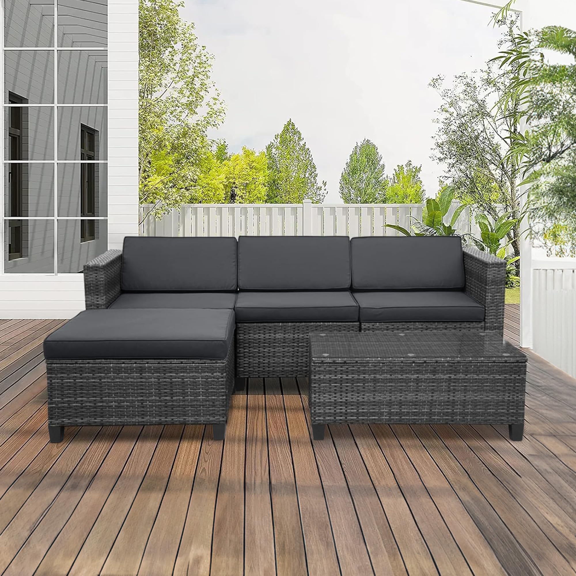 5-Piece Outdoor Patio Sectional Furniture Set - Weather-Resistant Rattan Sofa with Waterproof Cushions - Perfect for Balcony, Porch, Backyard, Deck & Garden (Grey) - Ideal for Entertaining, Relaxing & Outdoor Gatherings