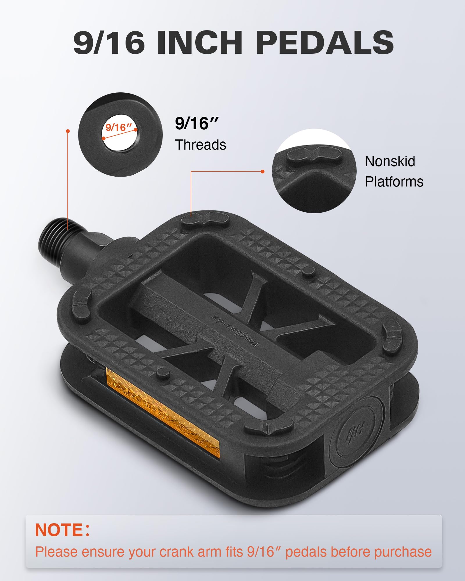 VIRIBUS 9/16 Inch Bike Pedals - Durable Aluminum Alloy/PP Bicycle Pedals with Non-Slip Platforms & Safety Reflectors | Waterproof BMX Pedals for Road Bikes, Mountain Bikes, Tricycles, E-Bikes & Kids Bikes | Perfect for Commuting, Off-Road Adventures & Family Cycling