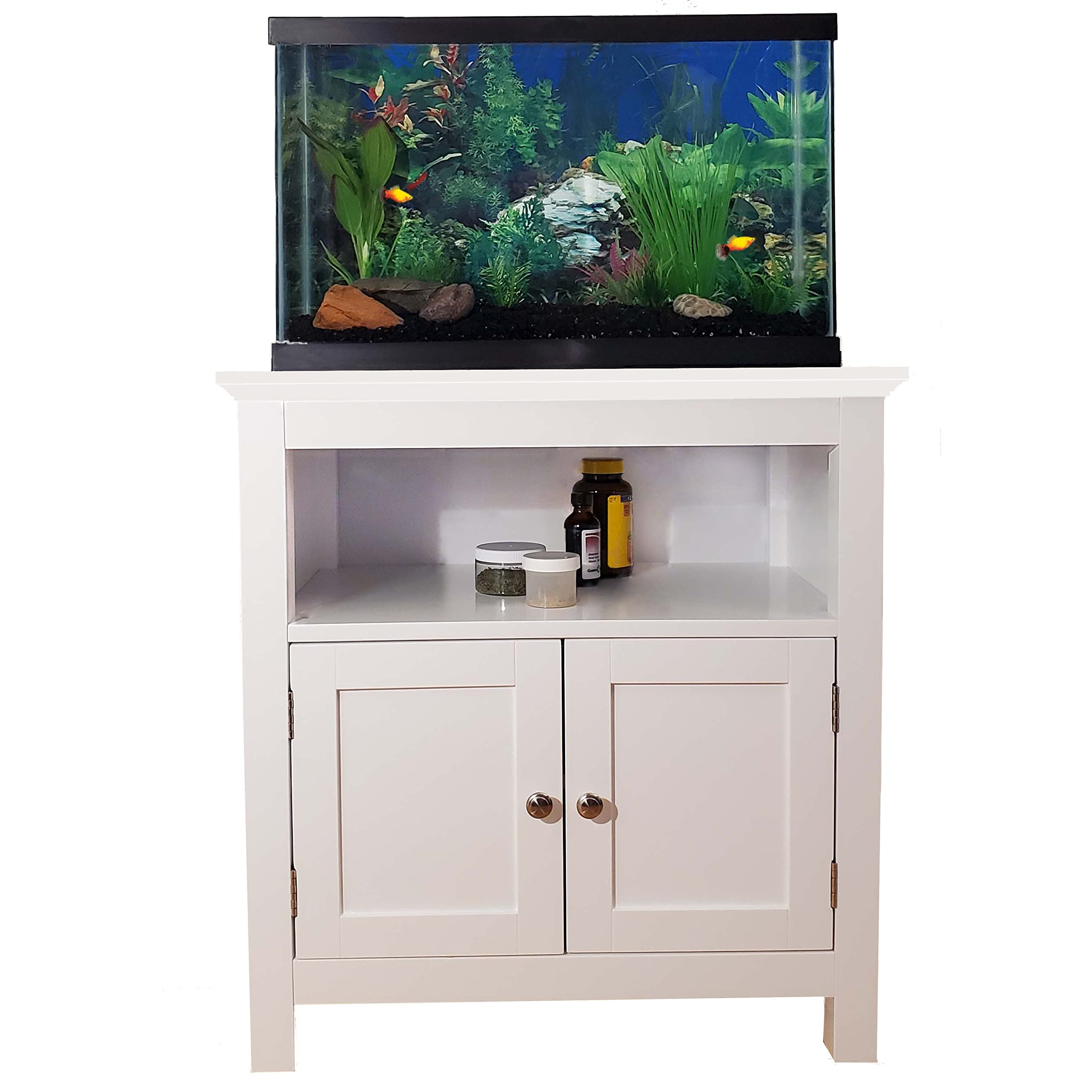 Premium Solid Wood Fish Tank Stand - Sturdy 20 Gallon Aquarium Stand, White Finish | Perfect for 10-20 Gallon Home & Office Aquariums, Living Room Decor, Bedroom Fish Tank Setup