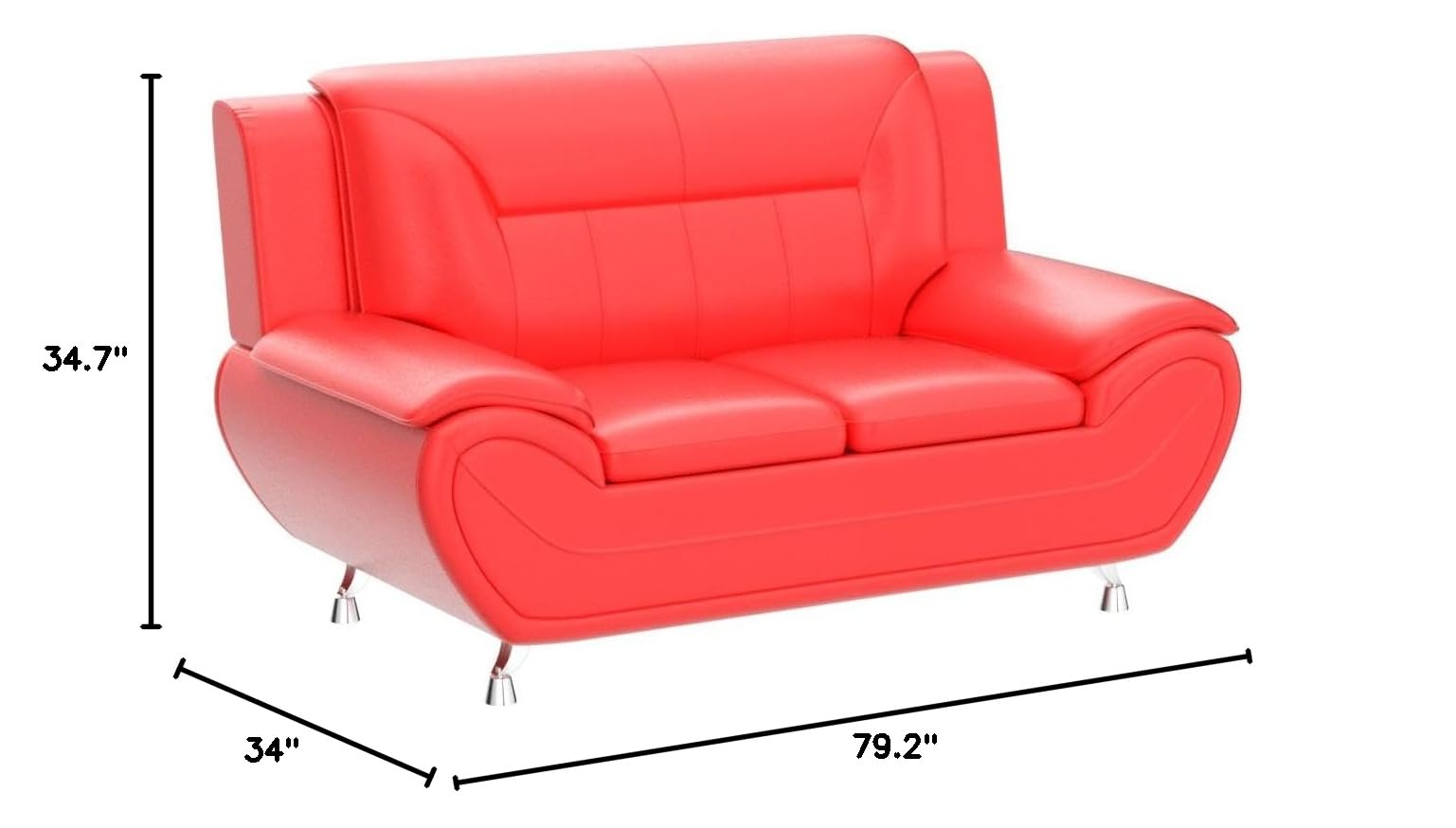 Michael Modern Faux Leather Loveseat with Stainless Steel Legs - Red Upholstered Sofa for Living Room | Perfect for Small Spaces, Apartments & Cozy Home Decor