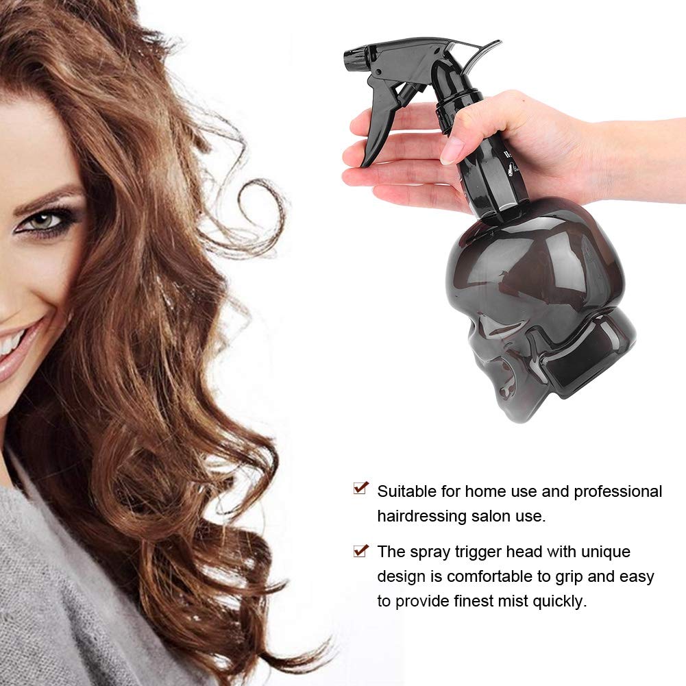 Vintage Skull Shape 250ml Spray Bottle - Hair Styling Mist Water Sprayer for Salon, Barber, Plants & Pets | Empty Refillable Bottle for Hairdressing, Home Cleaning & Gardening (Black)