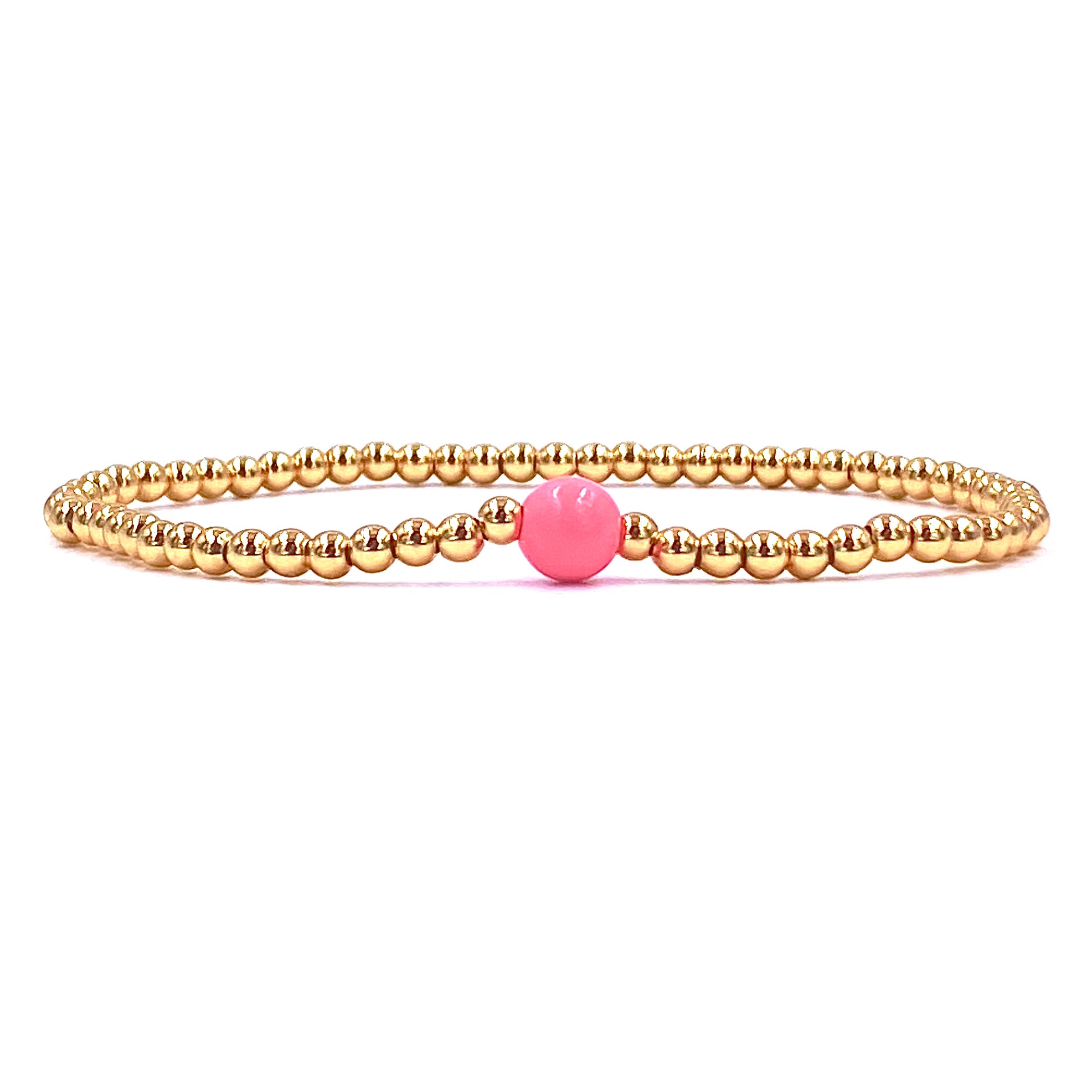Ashley Gold Stainless Steel 3mm Ball Beaded Stretch Bracelet with Enamel Center - Elegant Jewelry for Women, Perfect for Parties, Weddings & Everyday Wear
