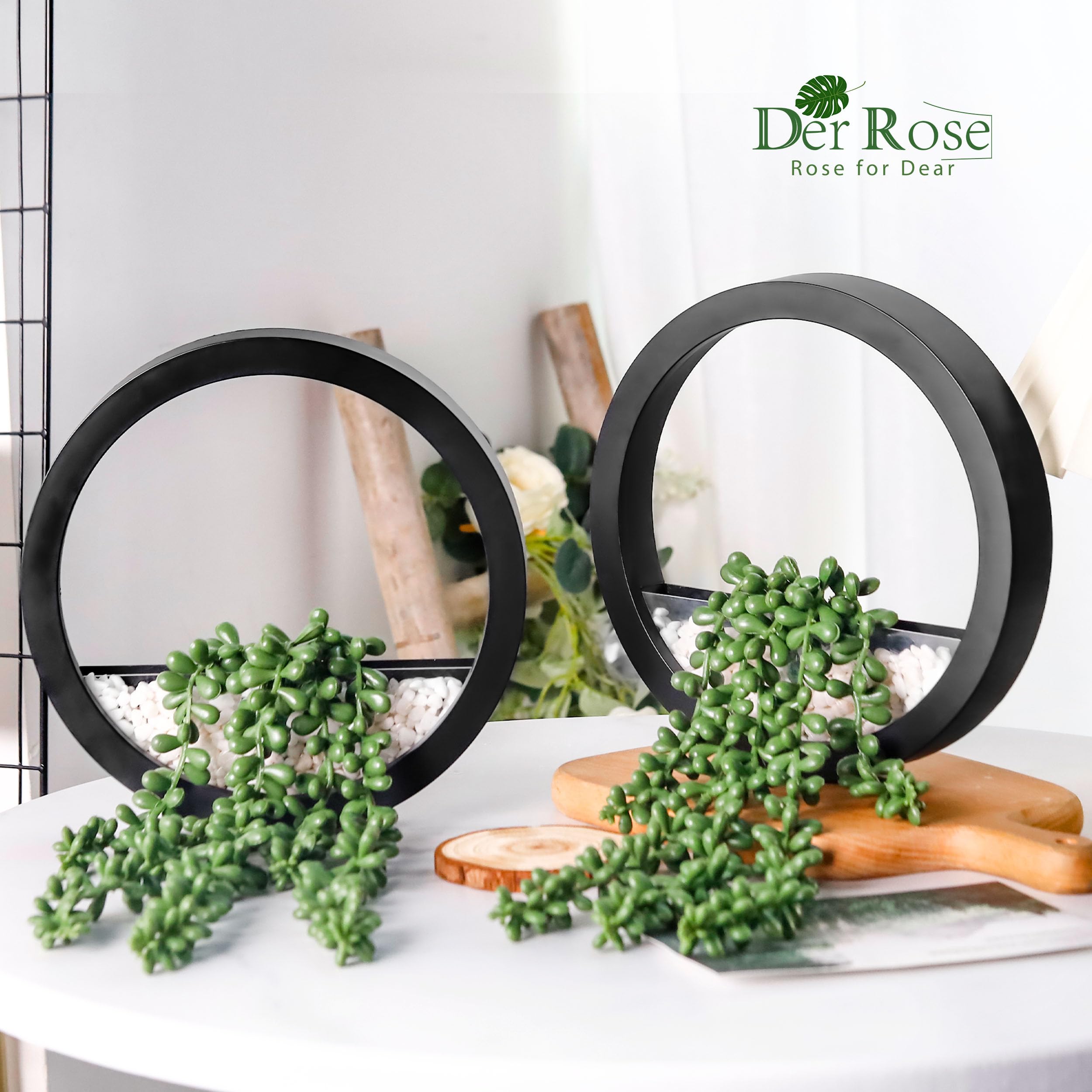 2 Pack Fake Hanging Succulent Plants in Black Pots - Artificial Greenery for Living Room, Bathroom, Office & Boho Wall Decor - Low Maintenance Home Décor Accessories