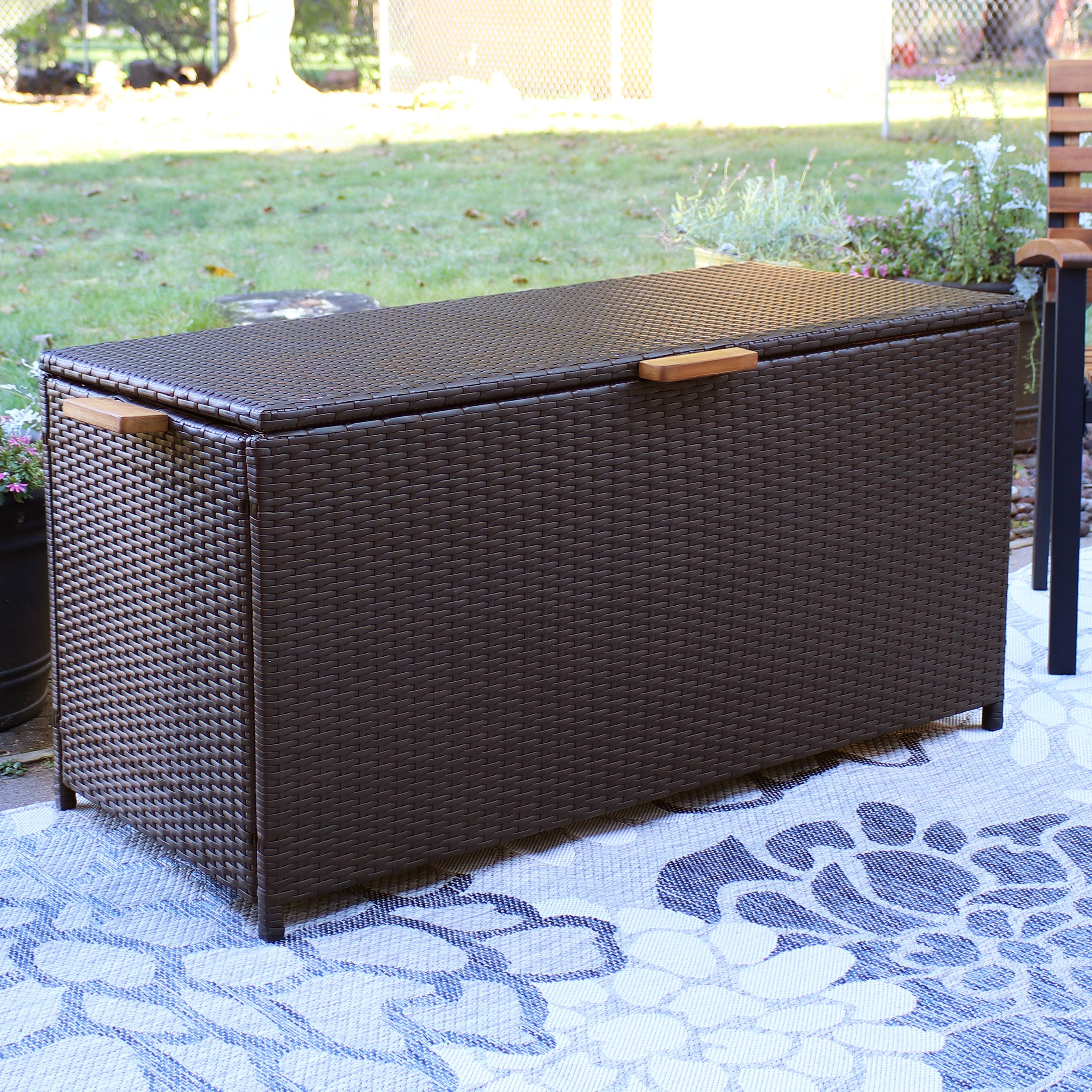 Sunnydaze 75 Gallon Resin Rattan Deck Box for Outdoor & Indoor Storage - Perfect for Patio, Garden, Poolside, and Backyard Organization