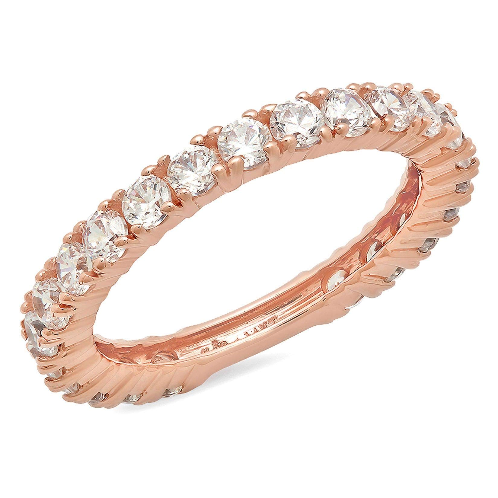 1.2 Carat Round Brilliant Cut Genuine Lab-Grown Diamond Ring - VS1-VS2 Clarity, G-H Color, 18K Rose Gold Eternity Band - Elegant Art Deco Wedding Ring for Engagement, Promise & Anniversary Gifts