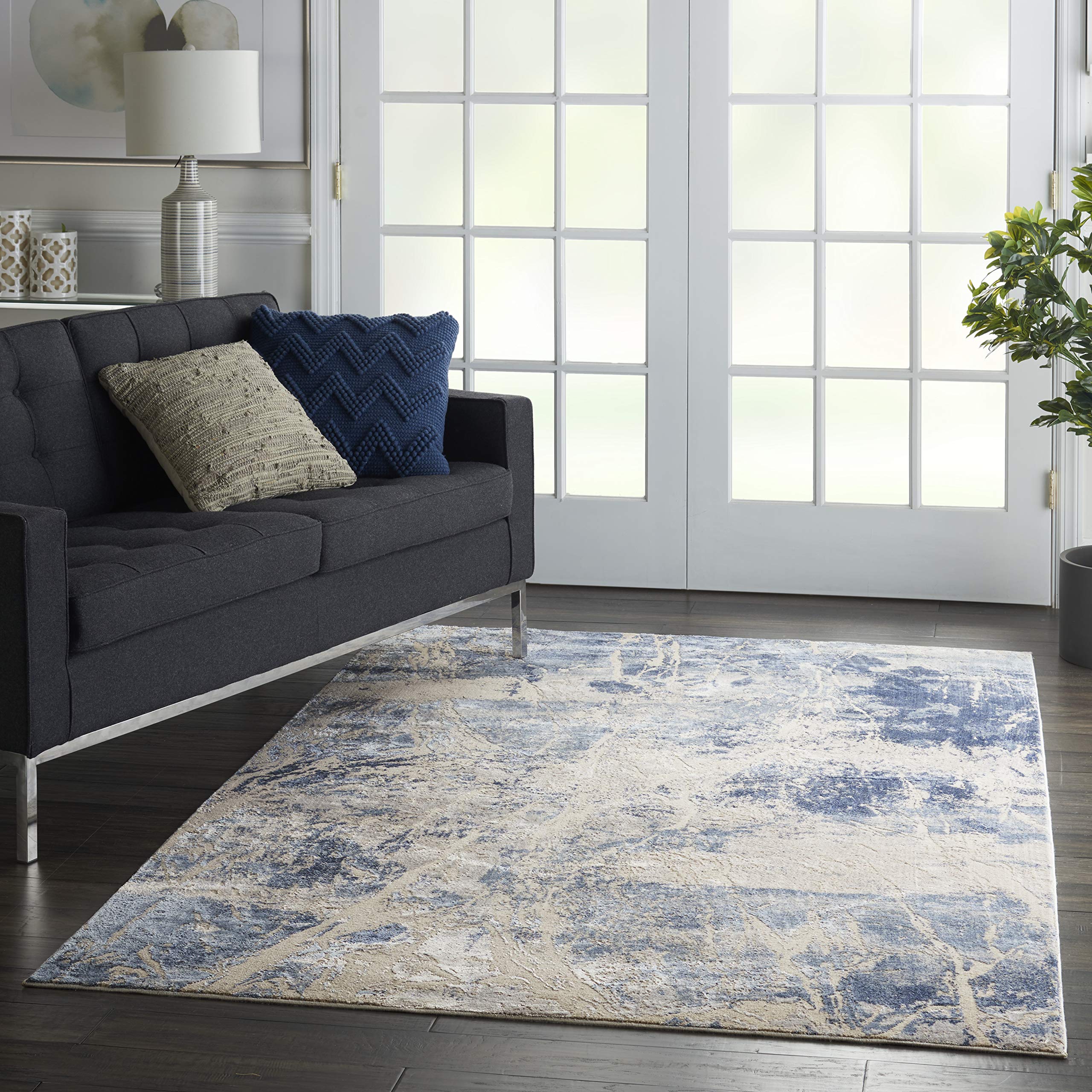 Nourison Sleek Textures Abstract Blue/Cream 3'11