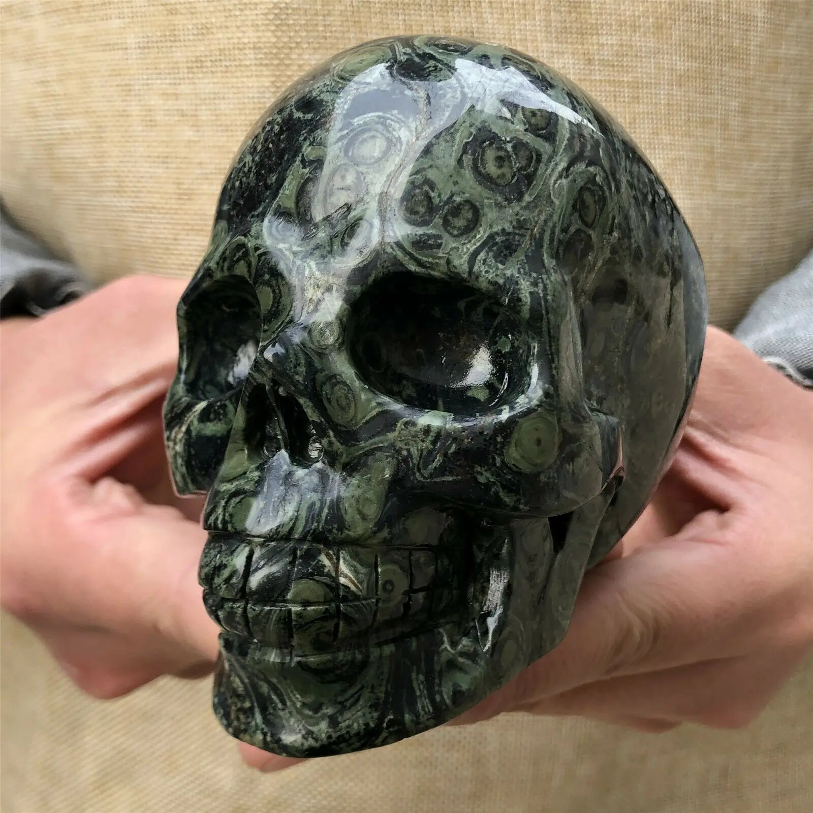 Natural Peacock Eye Quartz Crystal Skull - Hand Carved Healing Stone for Reiki, Meditation & Spiritual Decor | Unique Home & Office Decoration