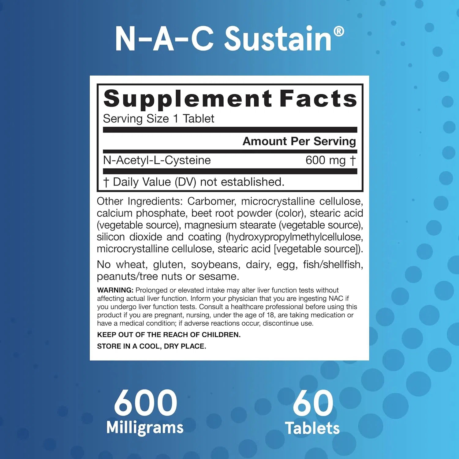 Jarrow Formulas NAC Sustain 600mg - N-Acetyl Cysteine Supplement for Liver Support & Detox - Antioxidant Boost for Immune System - Use for Respiratory Health, Exercise Recovery & Cellular Protection