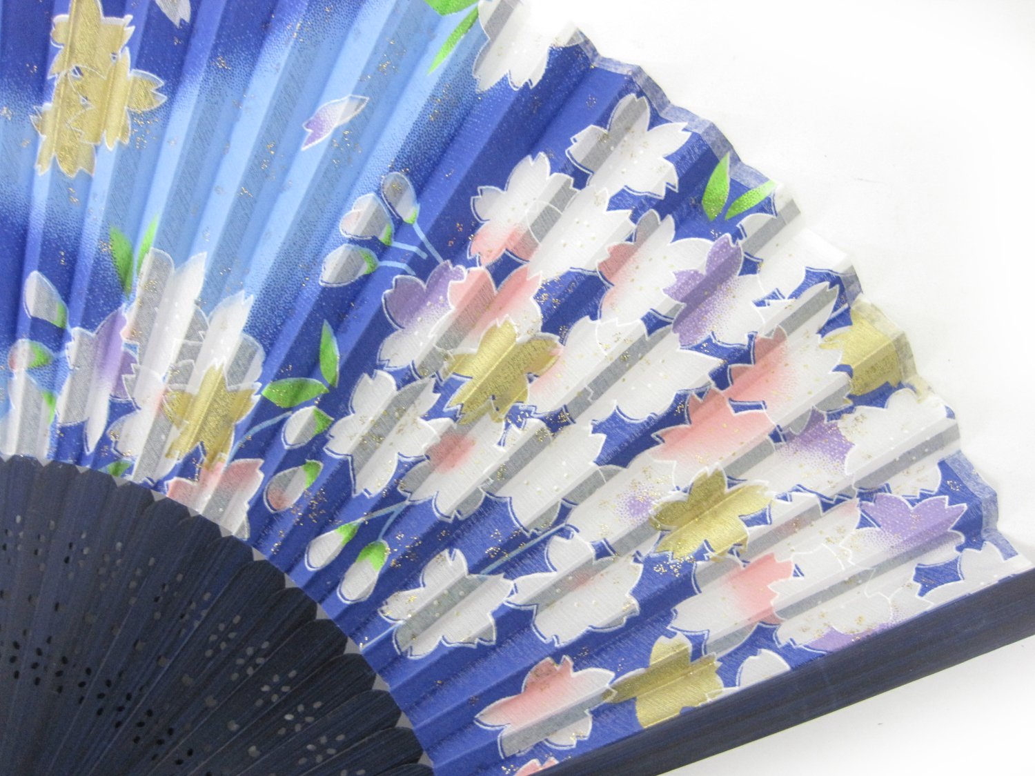 Premium Japanese Silk Hand Fan - Cherry Blossom Blue Design for Women, Wedding, Home Decor & Asian Culture Events