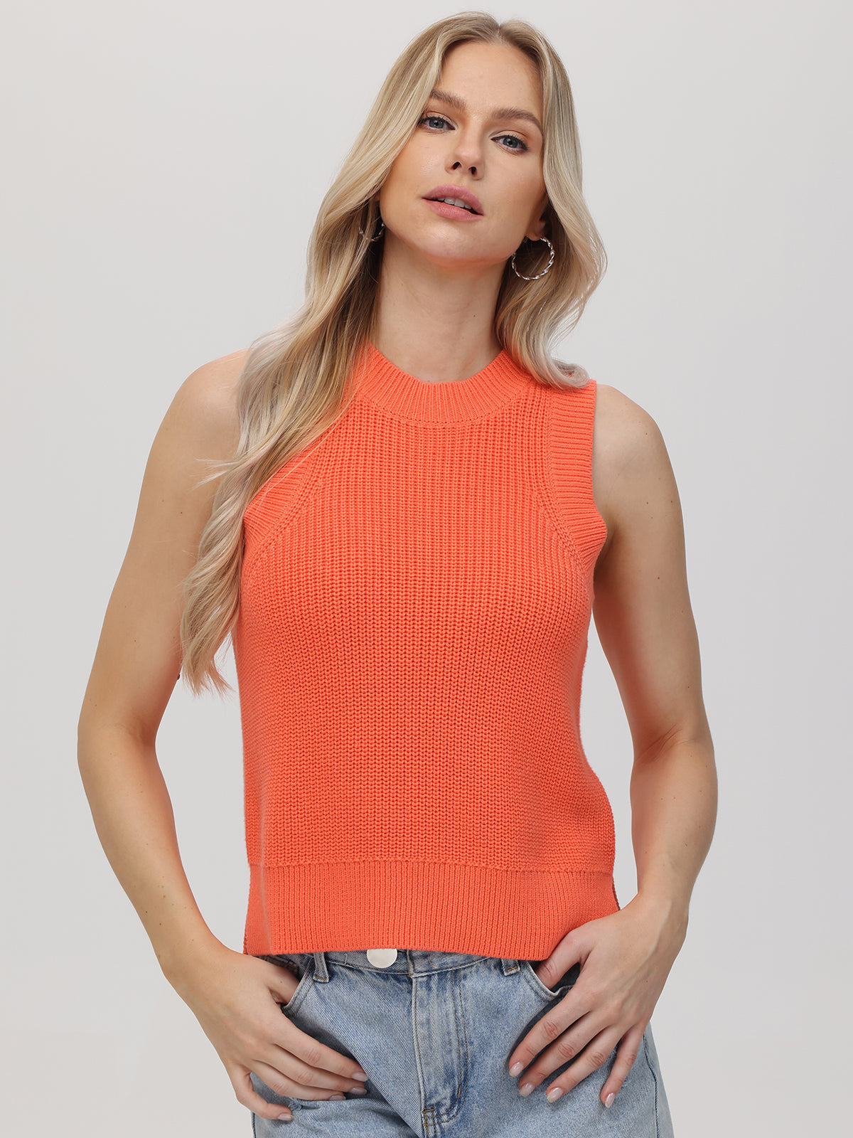 Demi High Crewneck Cotton Tank Top for Women - Soft Breathable Summer Casual Wear - Perfect for Gym, Yoga, and Everyday Outfits