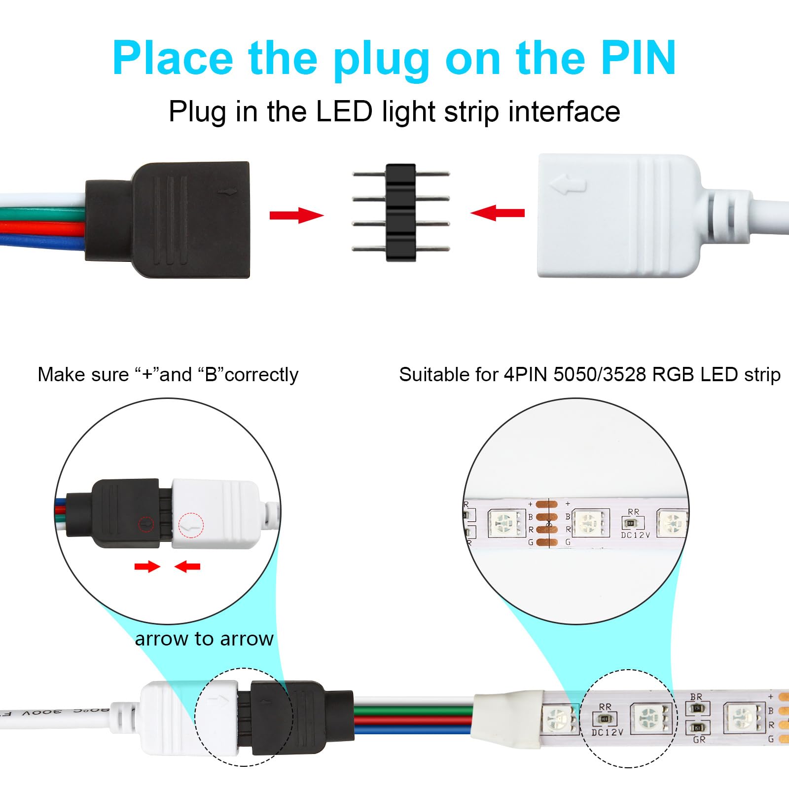 VIPMOON 3 Pack 2M/6.6ft 4-Pin RGB LED Extension Cable for SMD 5050/3528 LED Strip Lights - Includes Free Connectors & Jumper Cables - Perfect for Home Lighting, Gaming Setup, and DIY Projects