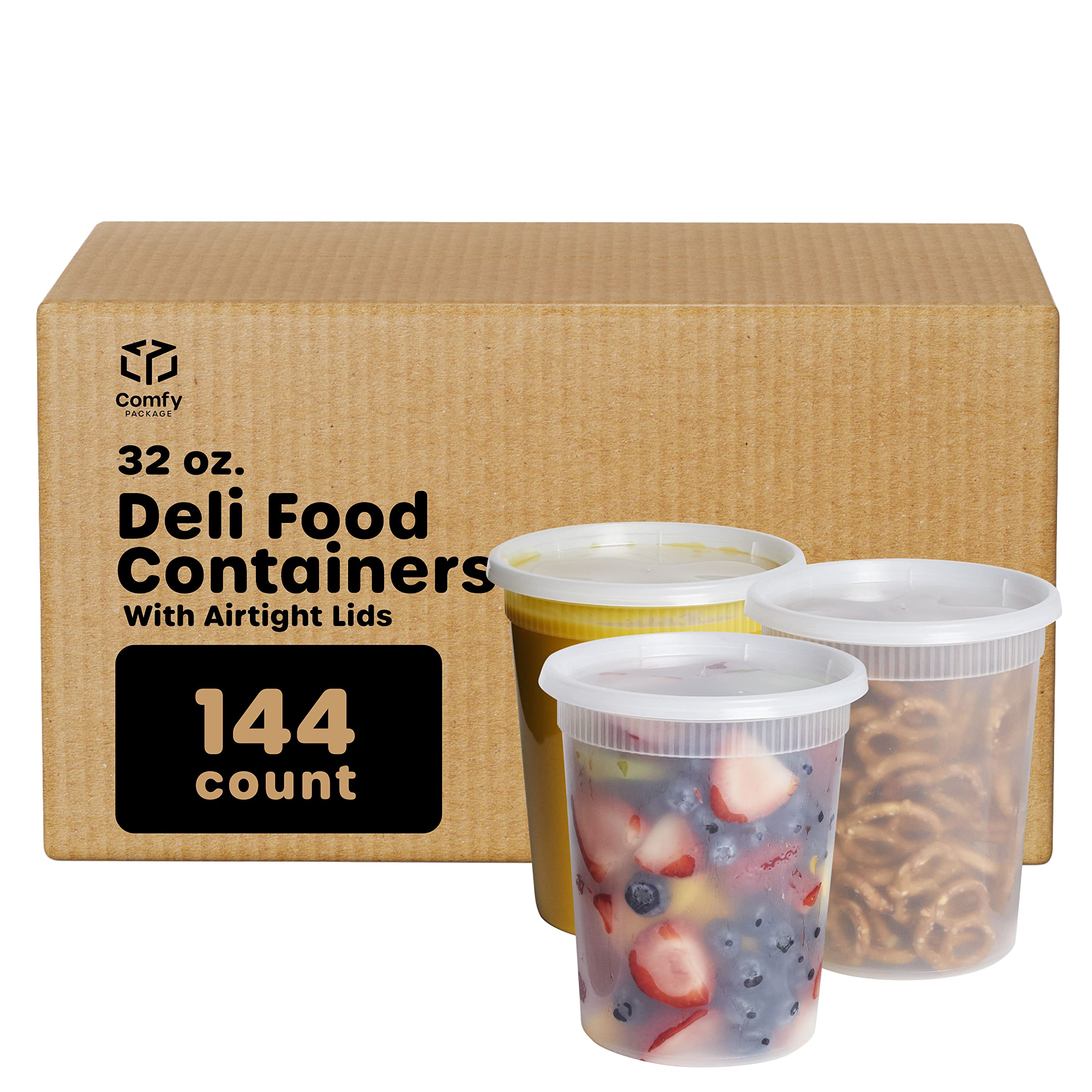 Bulk Case of 6/24 Count - 144 Pack 32 oz Plastic Deli Food Storage Containers with Airtight Lids | Freezer Safe, Meal Prep & Leftovers Organization | Perfect for Restaurants, Catering & Home Kitchen Storage