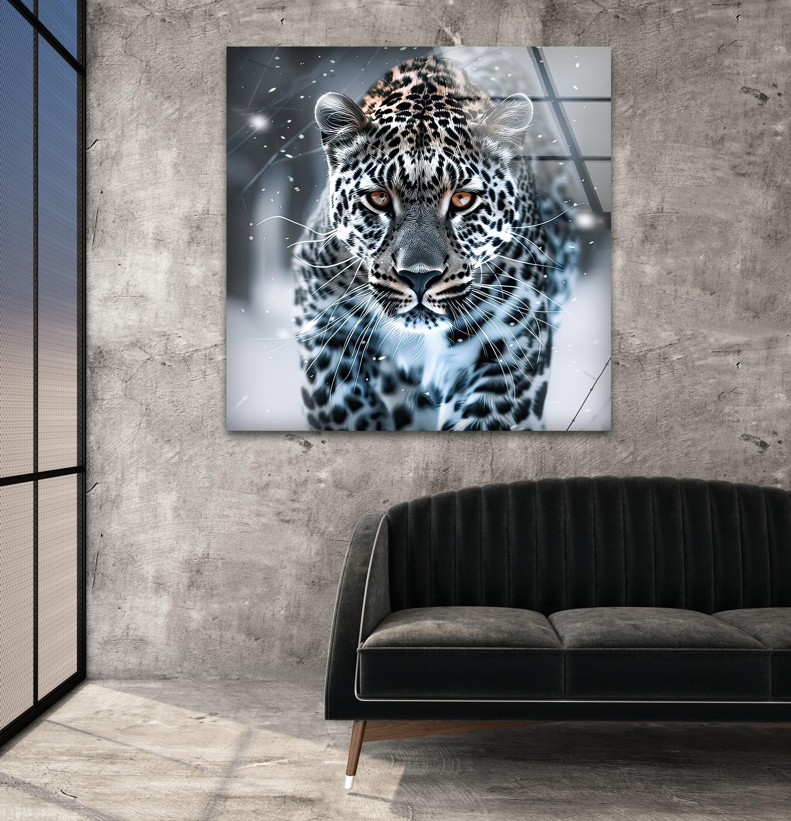 Black and White Leopard Glass Wall Art - Modern Home Decor for Living Room, Bedroom & Office - Elegant Abstract Animal Print Wall Hanging