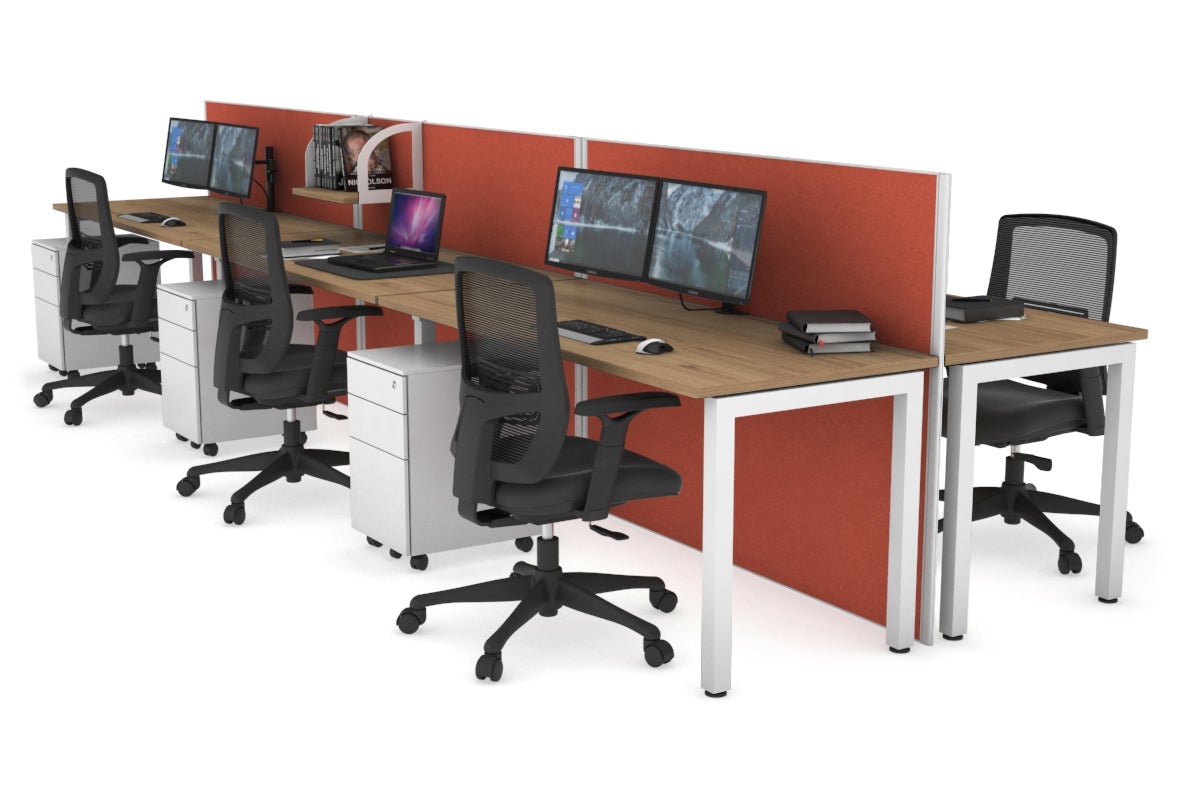 Horizon Quadro 6p Bench with Square Legs - 1600L x 700W Office Workstation Desk for Home Office, Conference Room & Workspace