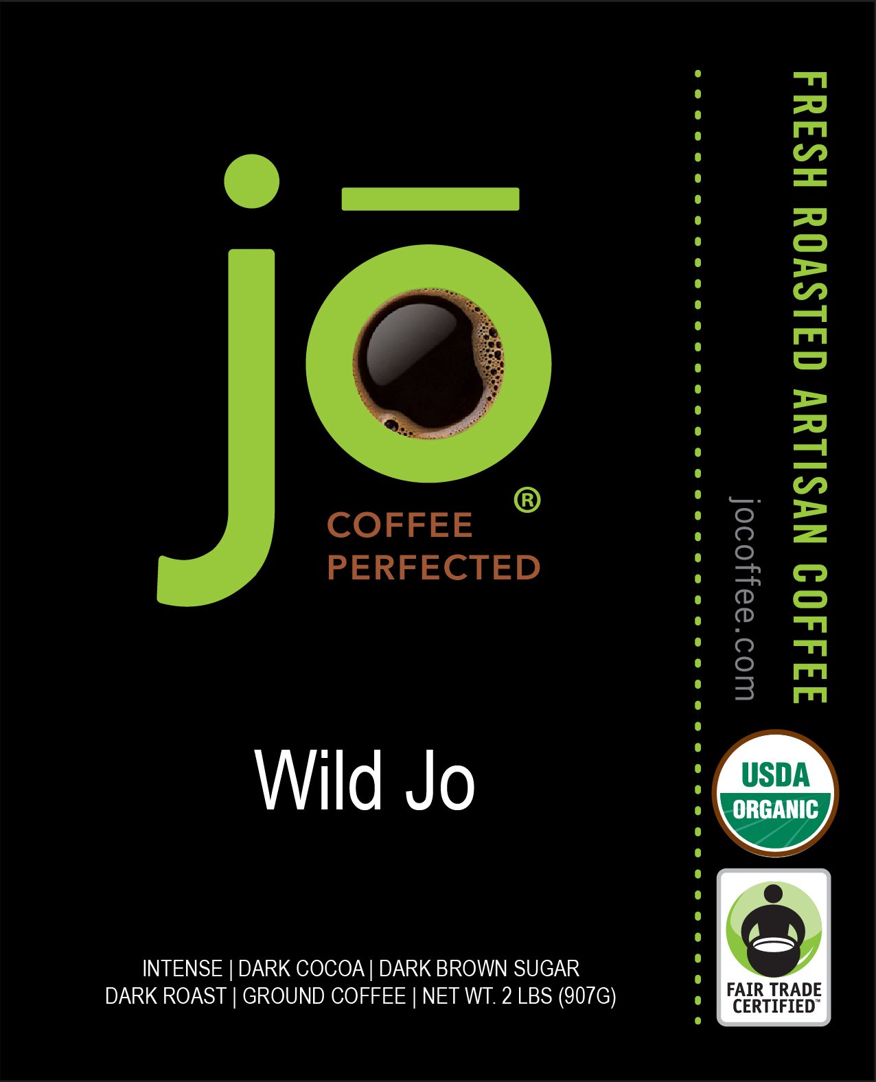 WILD JO: 2 lb Dark French Roast Organic Ground Coffee - Bold & Rich Flavor | USDA Certified Fair Trade, Non-GMO, Gluten Free Arabica Coffee | Perfect for Brewing Hot Coffee or Cold Brew | Ideal for Home, Office & Camping Use