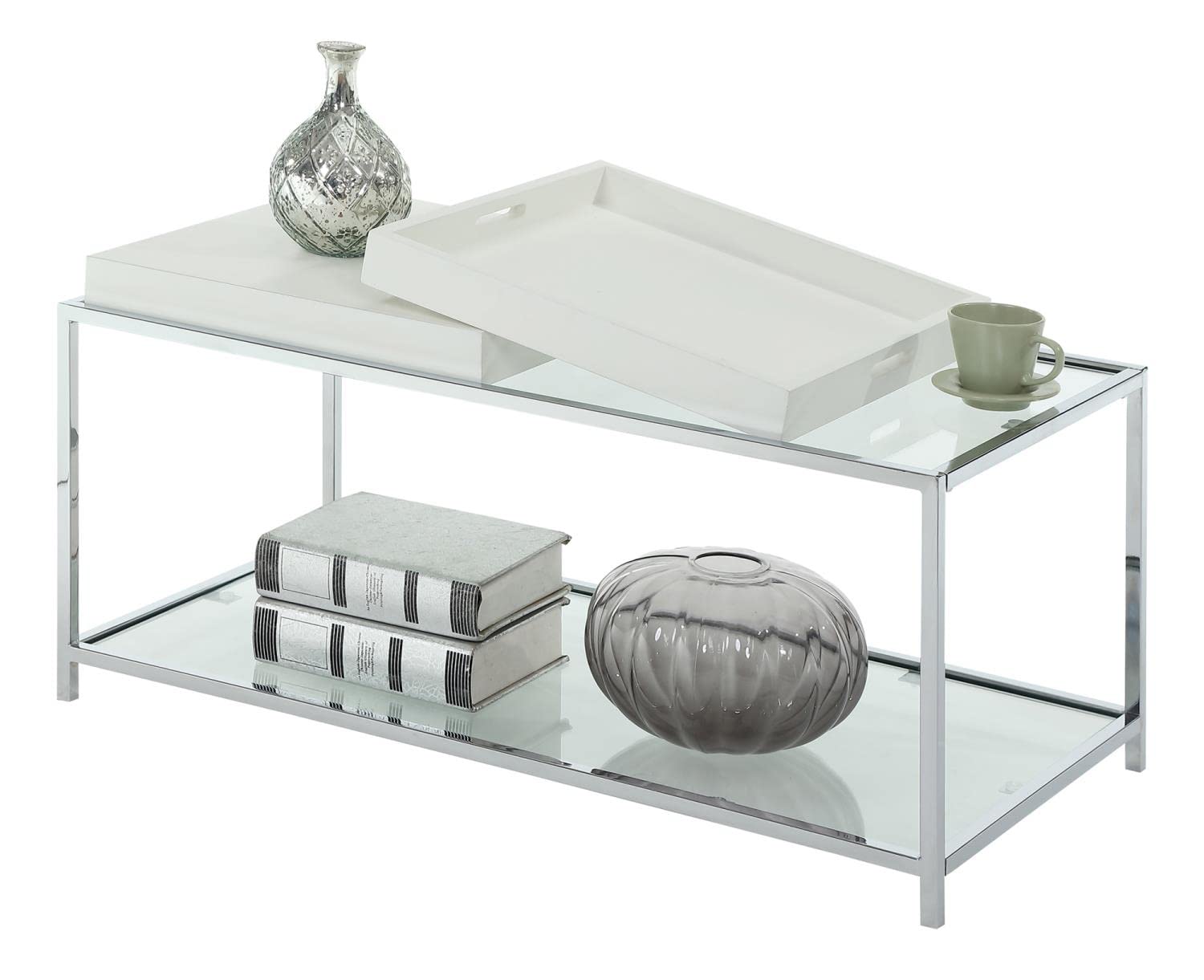 Palm Beach Coffee Table with Shelf & Removable Trays - White Modern End Table for Living Room, Perfect for Small Spaces & Home Decor