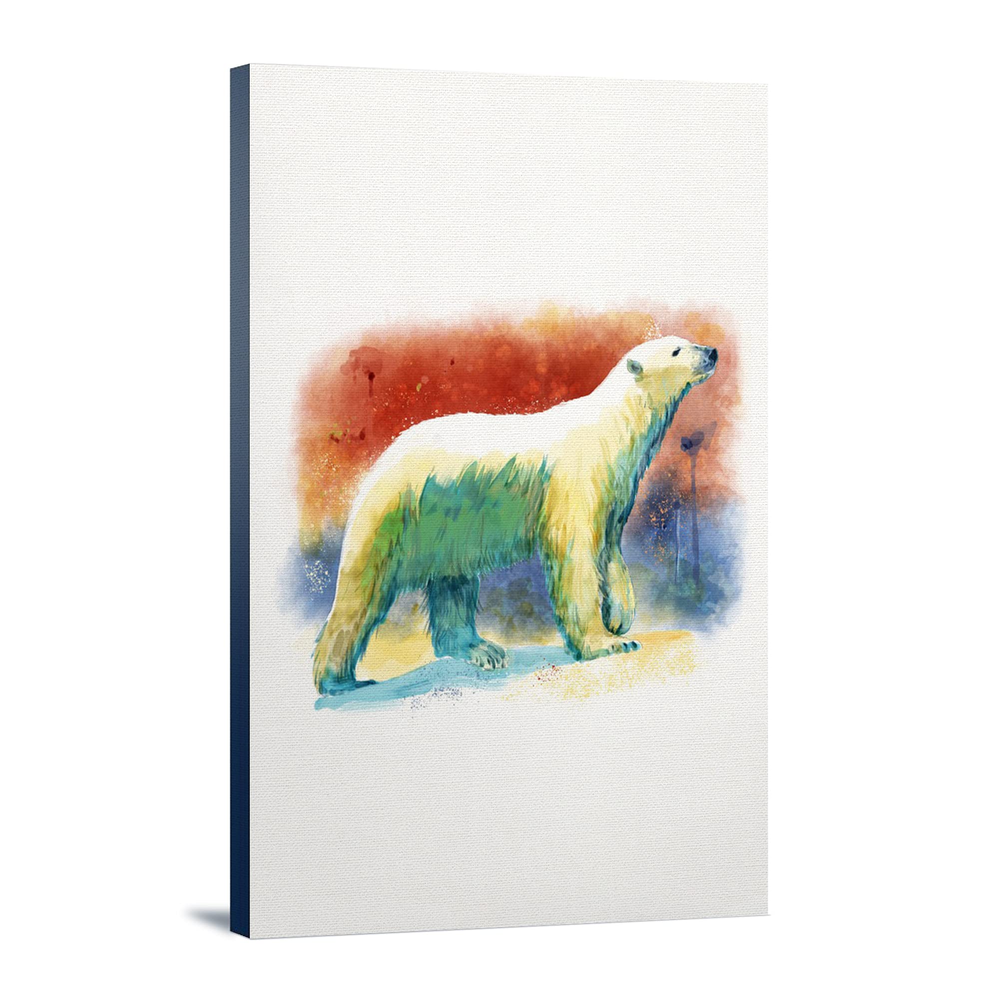 Lantern Press Polar Bear Watercolor Art - 16x24 Wrapped Canvas Wall Decor for Living Room, Bedroom & Office - Modern Wildlife Painting for Home & Office Decoration