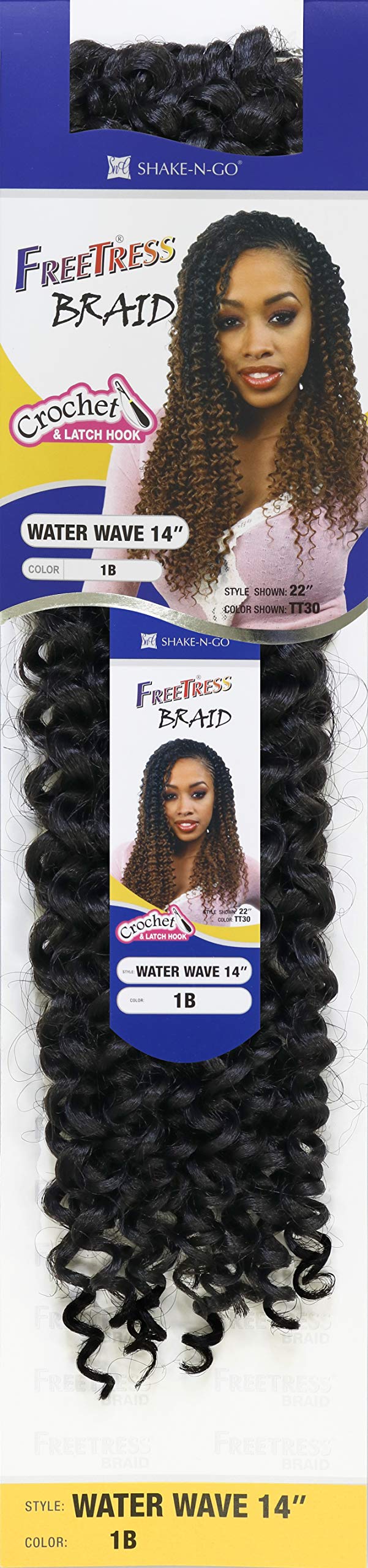 Freetress Synthetic Bulk Crochet Braid Hair Extensions - WATER WAVE 14 Inch (1B Off Black) for Protective Styles & Boho Looks | Perfect for Braiding, Twist Outs & Natural Hairstyles