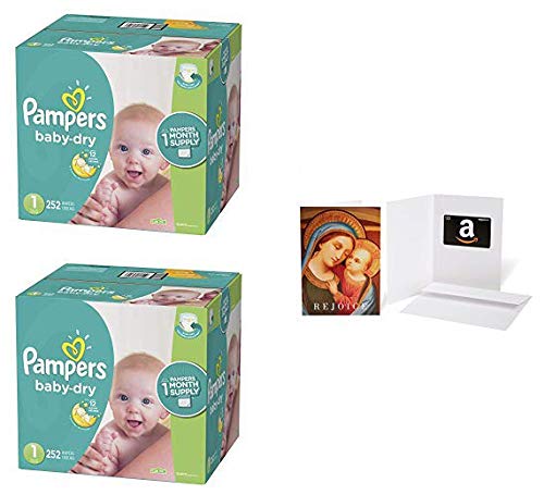 Pampers Baby Dry Disposable Diapers, Size 1 (8-14 lb) - 252 Count (2 Packs) with $20 Amazon Gift Card - Newborn Baby Essentials for Day & Night Protection - Perfect for Nursery, Travel, and On-the-Go Parenting