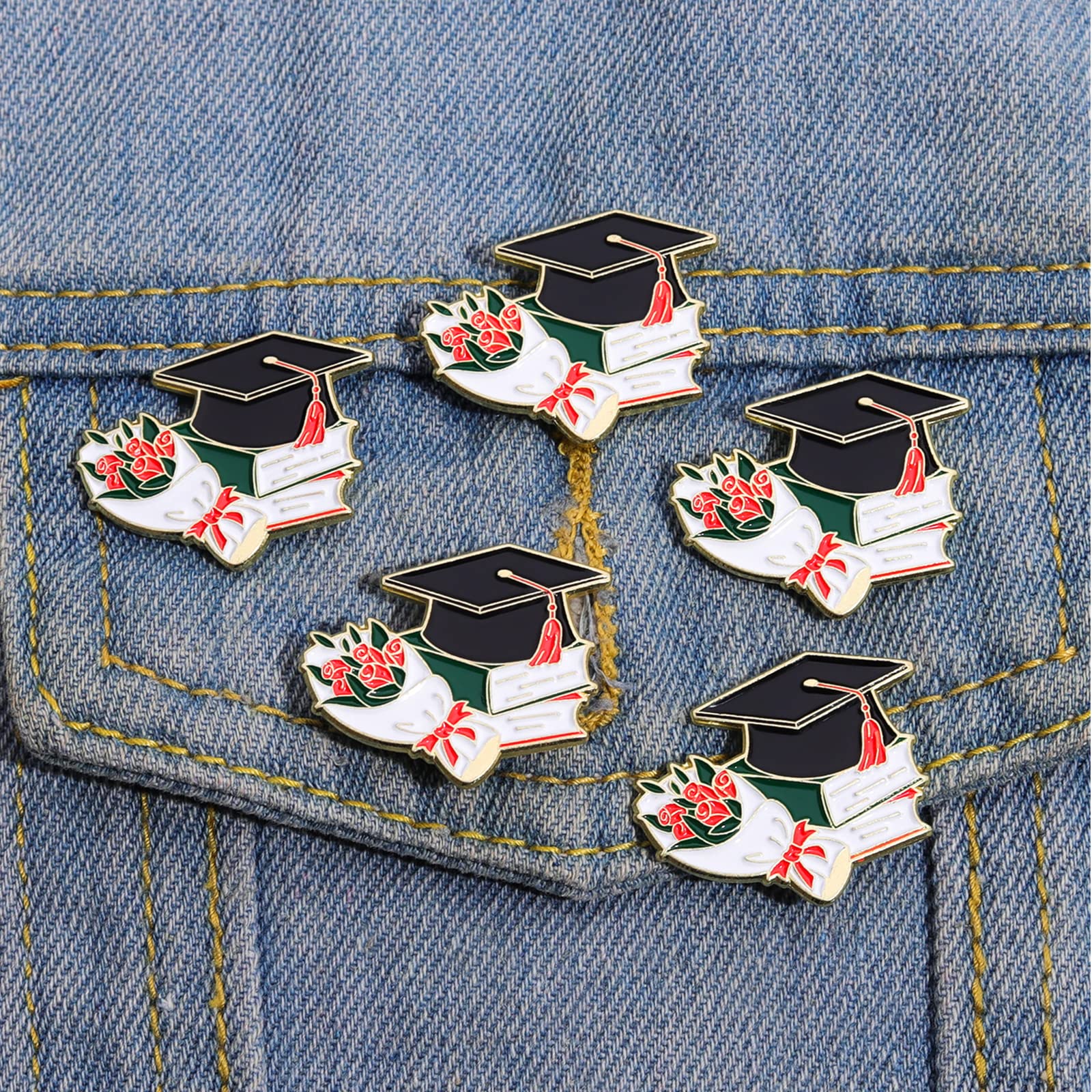 Graduation Enamel Pins Set - Book Flower Graduation Cap & Diploma Lapel Pins for Students - Black Letter Enamel Brooch Pin for Jackets, Badges, Accessories & Gifts - Perfect for Graduation Ceremonies, School Events & Gift Giving