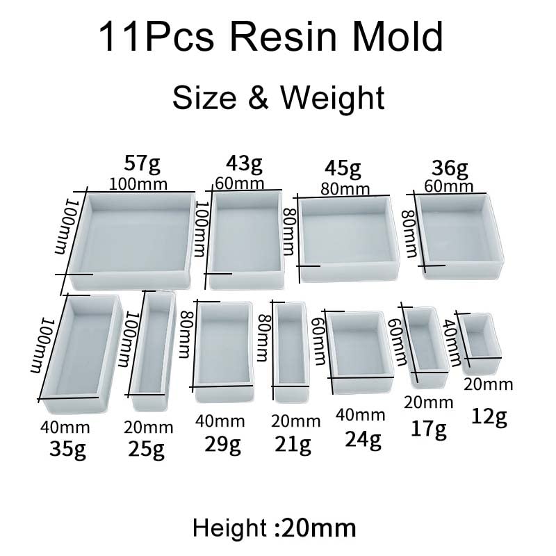 11Pcs Silicone Cube Molds Set - Hexahedron Crystal Polyhedral Resin Molds for DIY Crafts, Square Rectangular Casting Molds for Insect/Plant Specimen, Candle Wax & Soap Making - Perfect for Home Decor, Gift Display and Science Projects (11 Sizes)