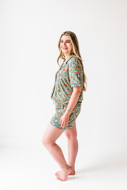 Teal Thicket Women's Relaxed Short Sleeve Pajama Set - Soft Cotton Sleepwear for Women, Comfy Lounge Outfit for Bedtime & Relaxation at Home