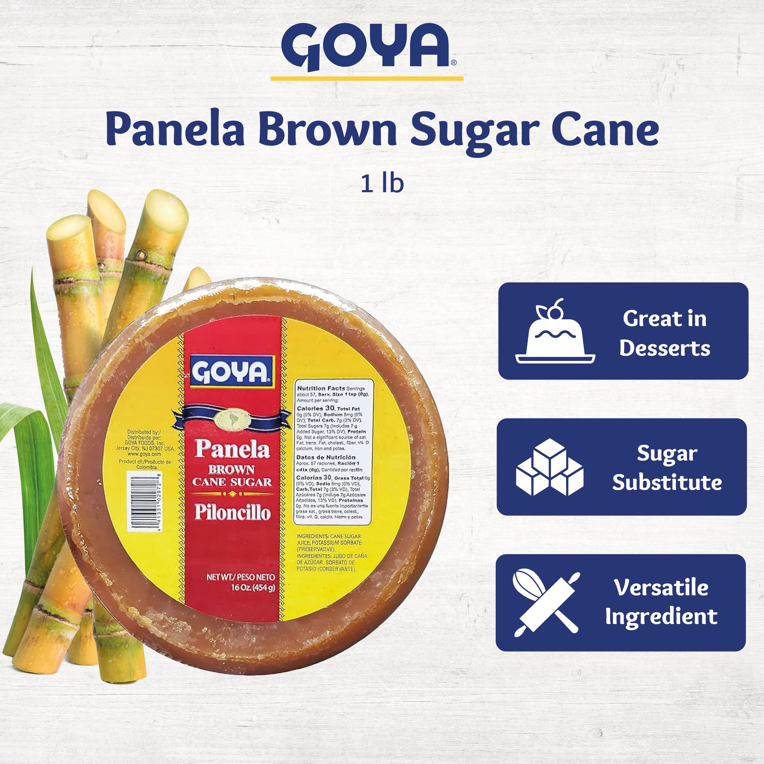 Goya Panela Brown Sugar for Baking & Latin Dishes - 1lb Round