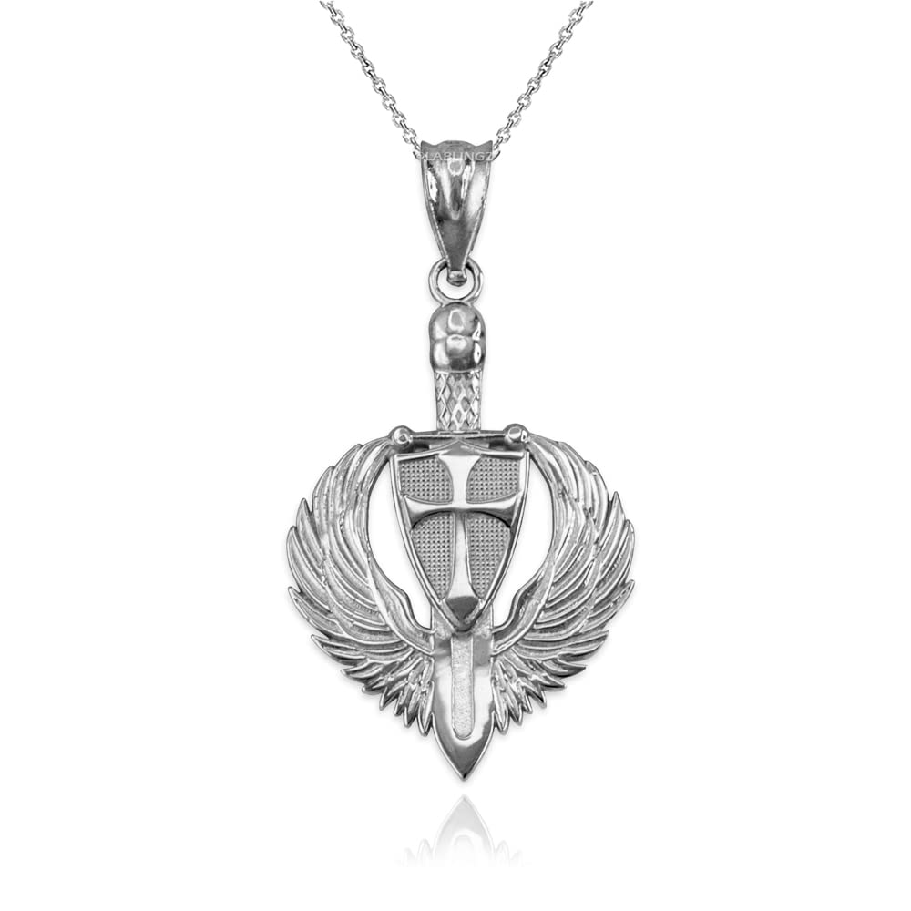 LA BLINGZ 14K Rose Gold Crusader Winged Sword and Shield Pendant Necklace for Men - Medieval Knight Jewelry Gift for Him, Perfect for Cosplay, Renaissance Fairs & Special Occasions